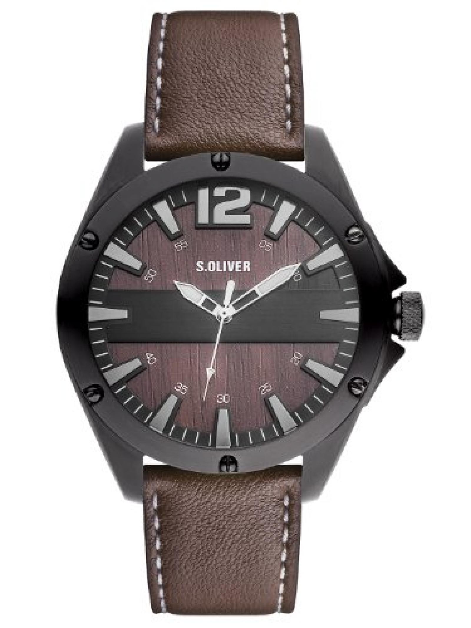 s.Oliver Herren-Armbanduhr XL Analog Quarz Leder SO-2828-LQ 
