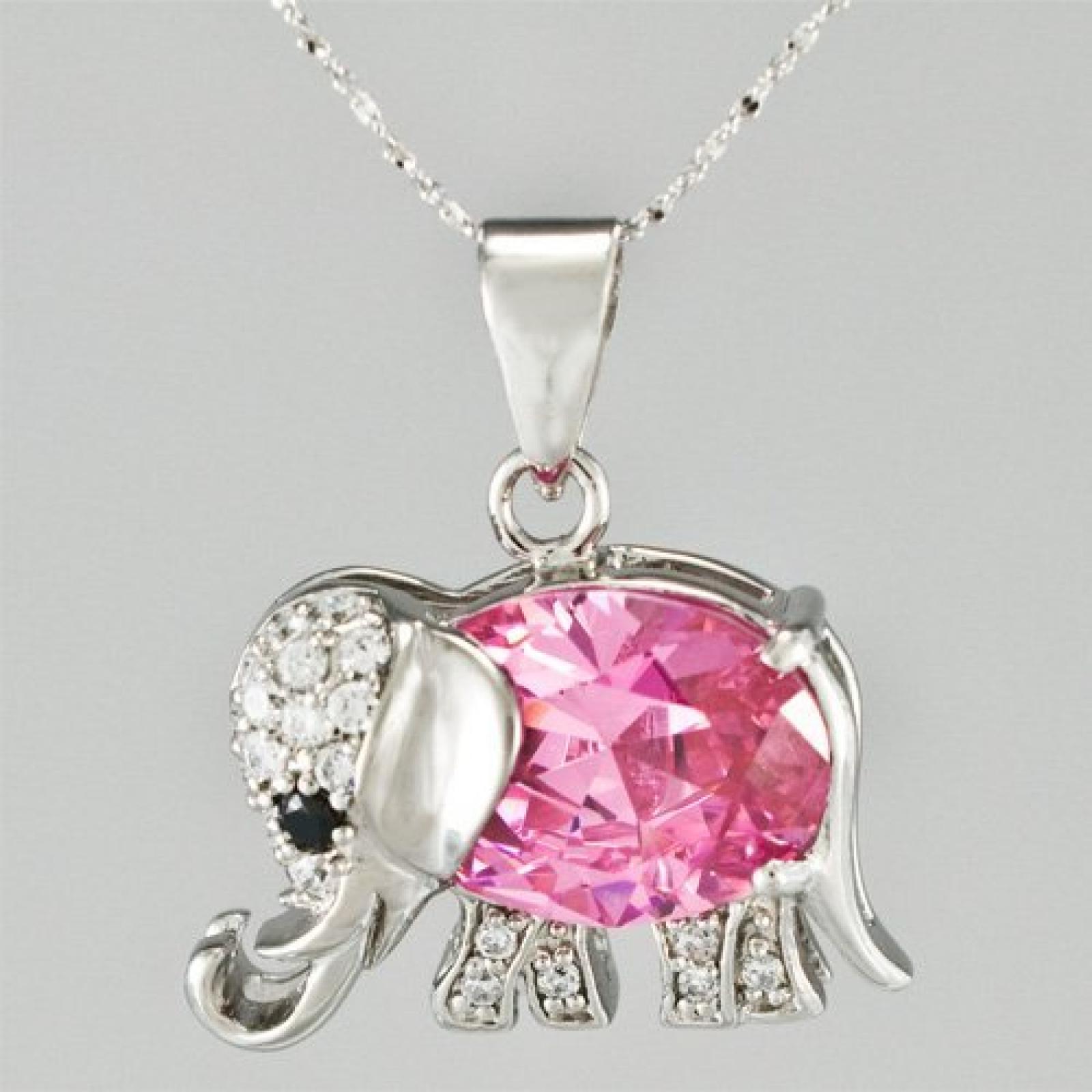 General Gifts Swarovski Element Rosa Kristall Elefant Mit Klarem CZ 925 Sterling-Silber Anh&auml;nger 