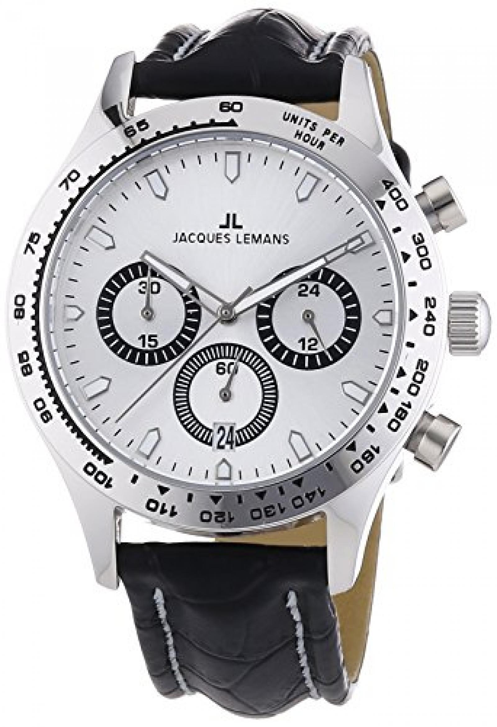 Jacques Lemans Herren-Armbanduhr XL Capri Chronograph Quarz Leder 1-1329B 