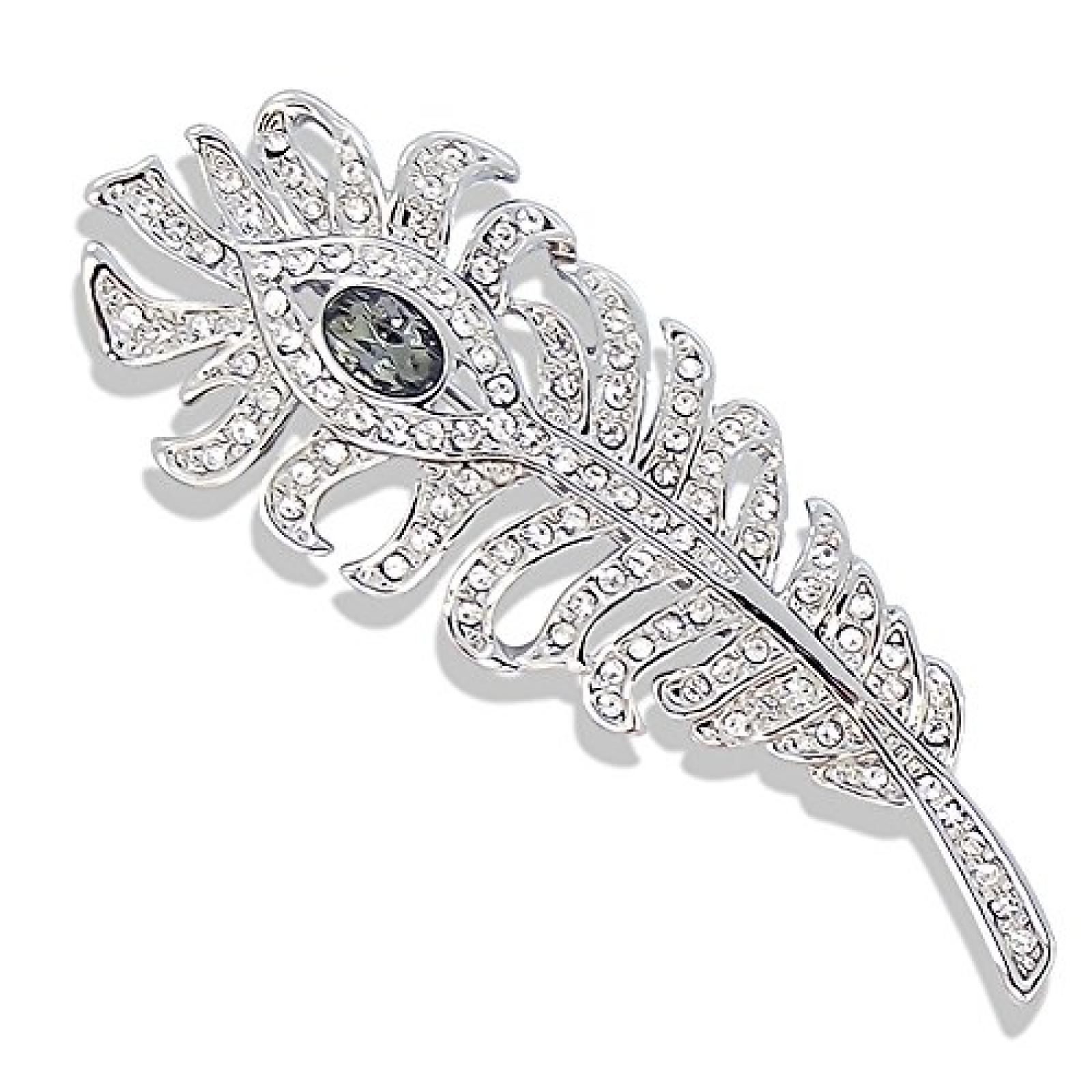 Brosche Feder mit SWAROVSKI ELEMENTS - Farbe Silber Brosche Feder mit SWAROVSKI ELEMENTS - Farbe Silber