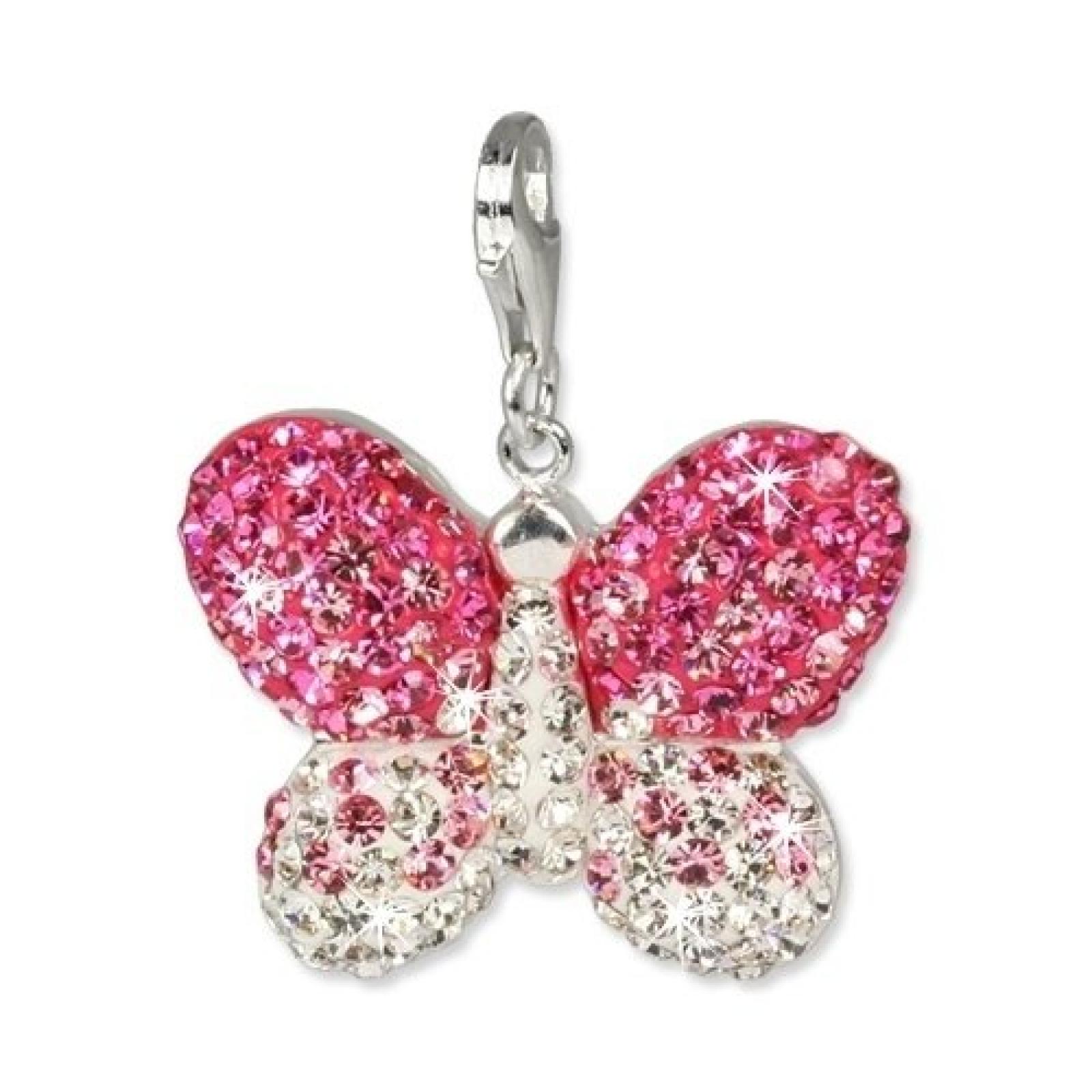 SilberDream Glitzer Charm Schmetterling rosa Swarovski Kristalle ICE Anh&auml;nger 925 Silber f&uuml;r Bettelarmb&auml;nder Kette Ohrring GSC003 