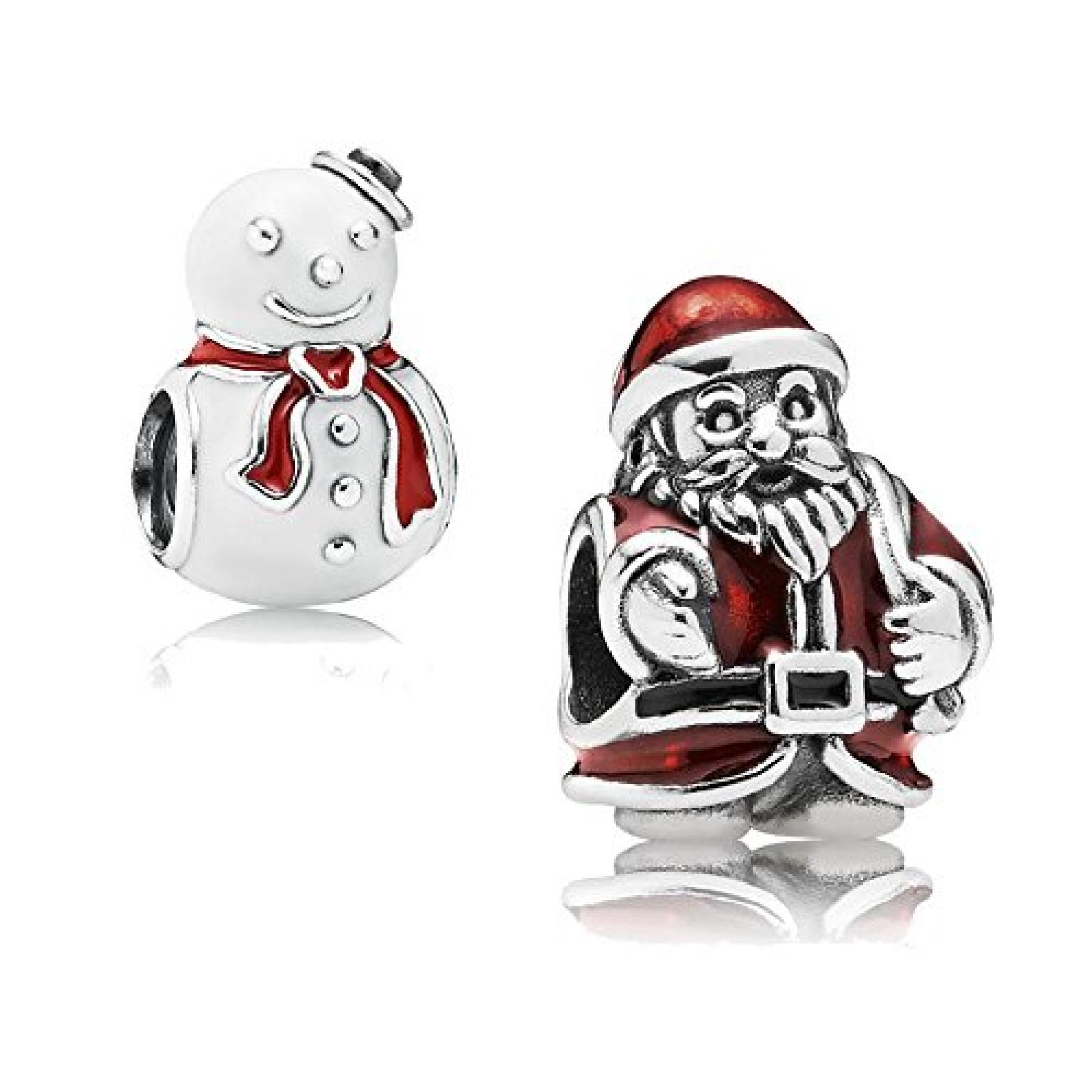 Original Pandora Geschenkset - 1 Silber Element Weihnachtsmann mit roter Emaille 791231ENMX und 1 Silber Element Gl&uuml;cklicher Schneemann mit roter und wei&szlig;er Emaille 791406ENMX 