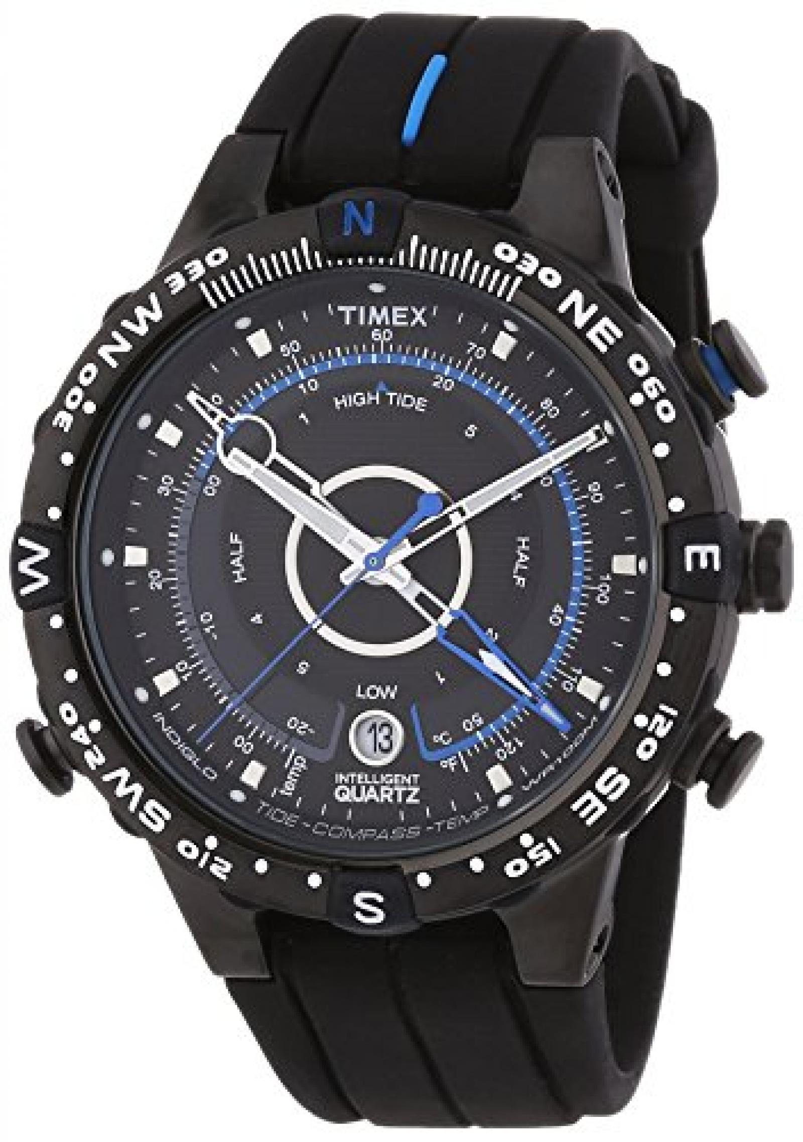Timex Herren-Armbanduhr XL Timex IQ Tide Temp Compass Analog Quarz Kautschuk T49859D7 Timex Herren-Armbanduhr XL Timex IQ Tide Temp Compass Analog Quarz Kautschuk T49859D7