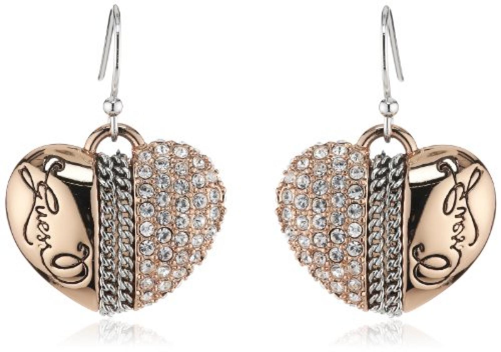 Guess Damen-Ohrh&auml;nger Heart & Soul Edelstahl Kristall rhodiniert vergoldet 3 cm UBE71311 
