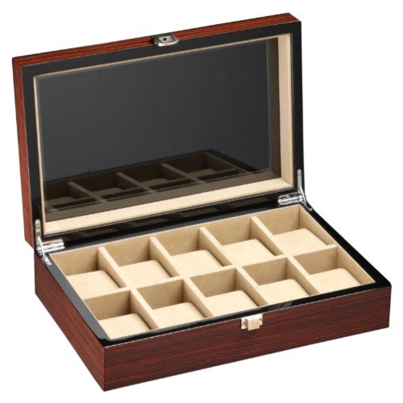 DeTomaso Trend Uhrenbox Mahagoni braun f&uuml;r 10 Uhren W-053-B 