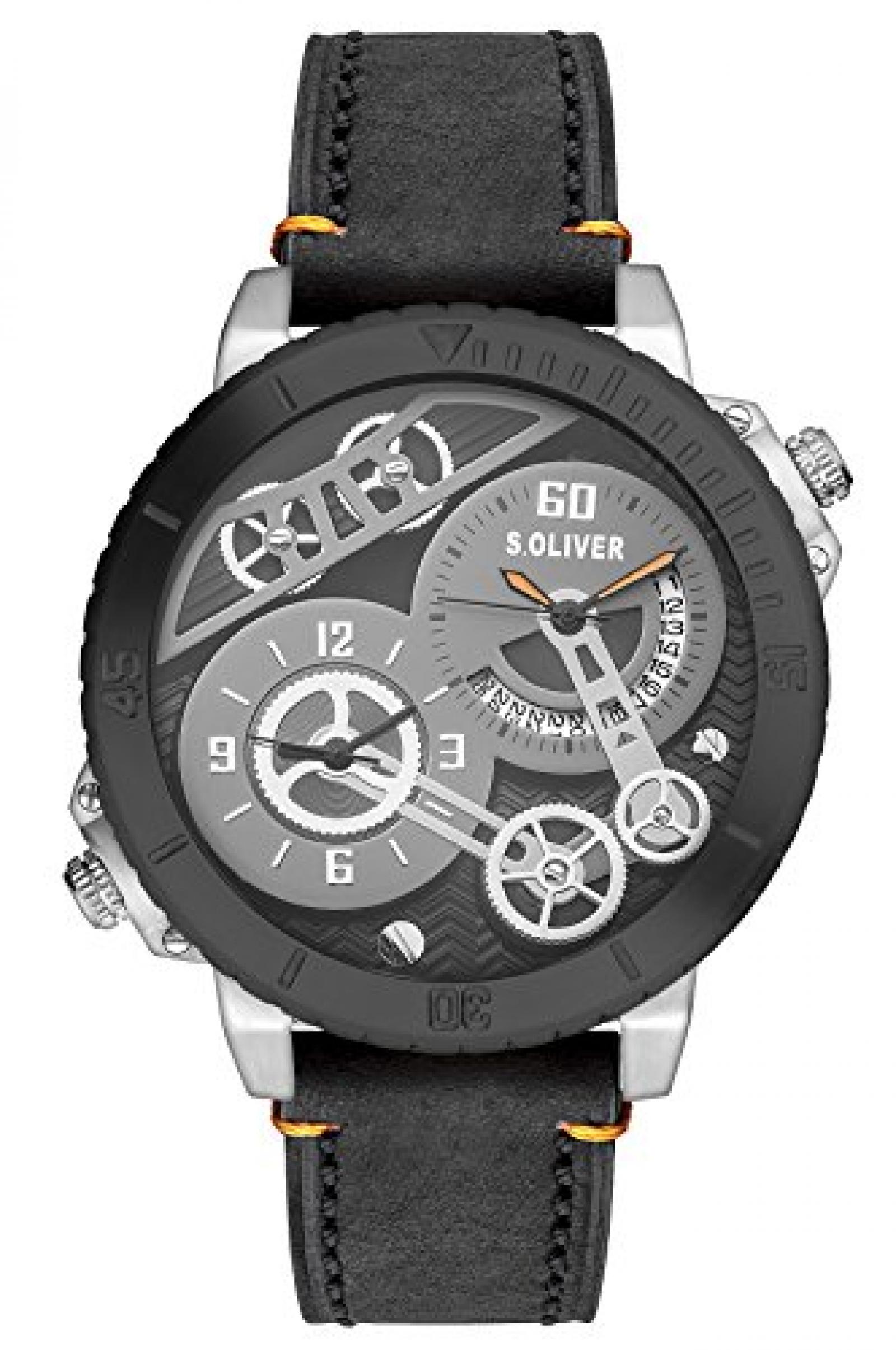 s.Oliver Herren-Armbanduhr XL Analog Quarz Leder SO-2948-LQ 