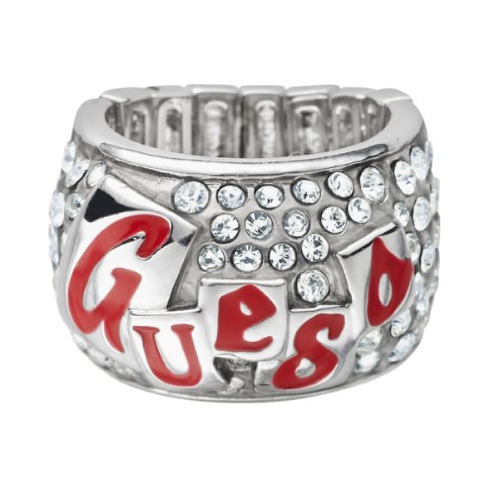 Guess Damen-Ring variable Gr&ouml;&szlig;e 54-56 Edelstahl Emaille rot Swarovski Kristalle UBR71203-L 