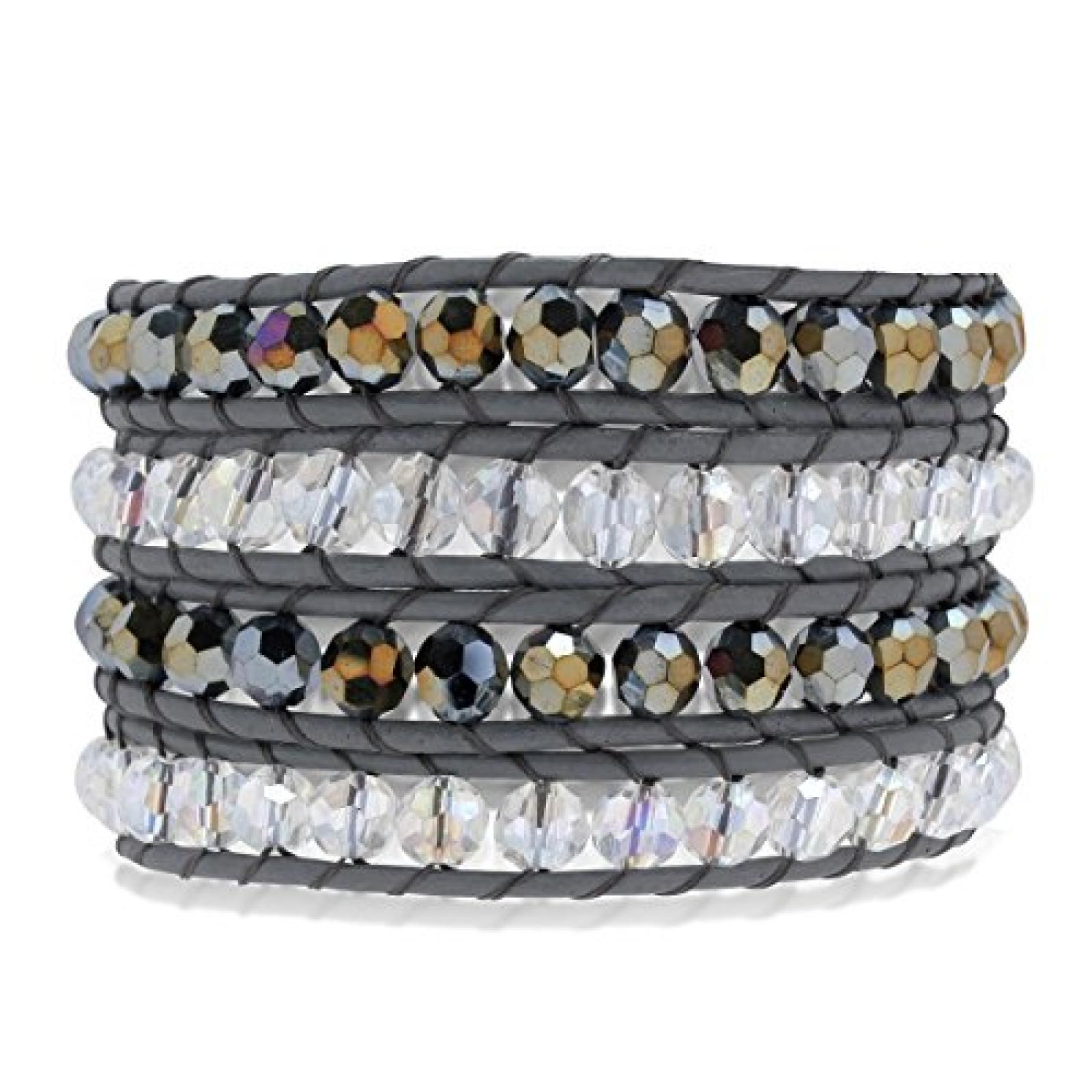 Rafaela Donata Armband Echtleder grau Glaskristall silberfarben 72cm - 60291043 