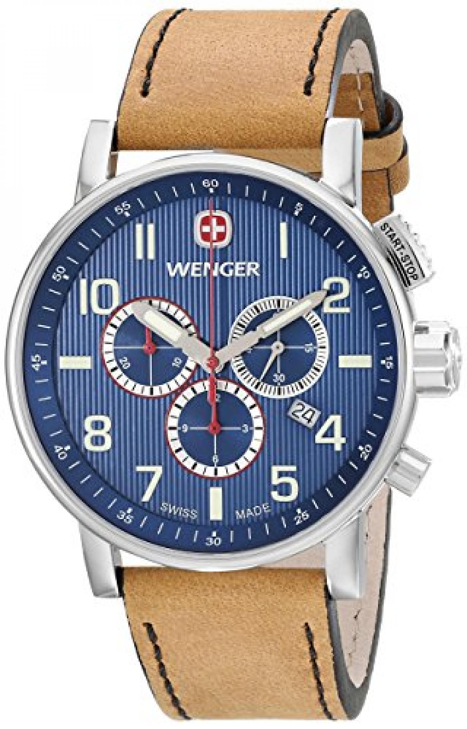 Wenger Herren-Armbanduhr XL Commando Chrono Analog Quarz Leder 01.1243.101 Wenger Herren-Armbanduhr XL Commando Chrono Analog Quarz Leder 01.1243.101