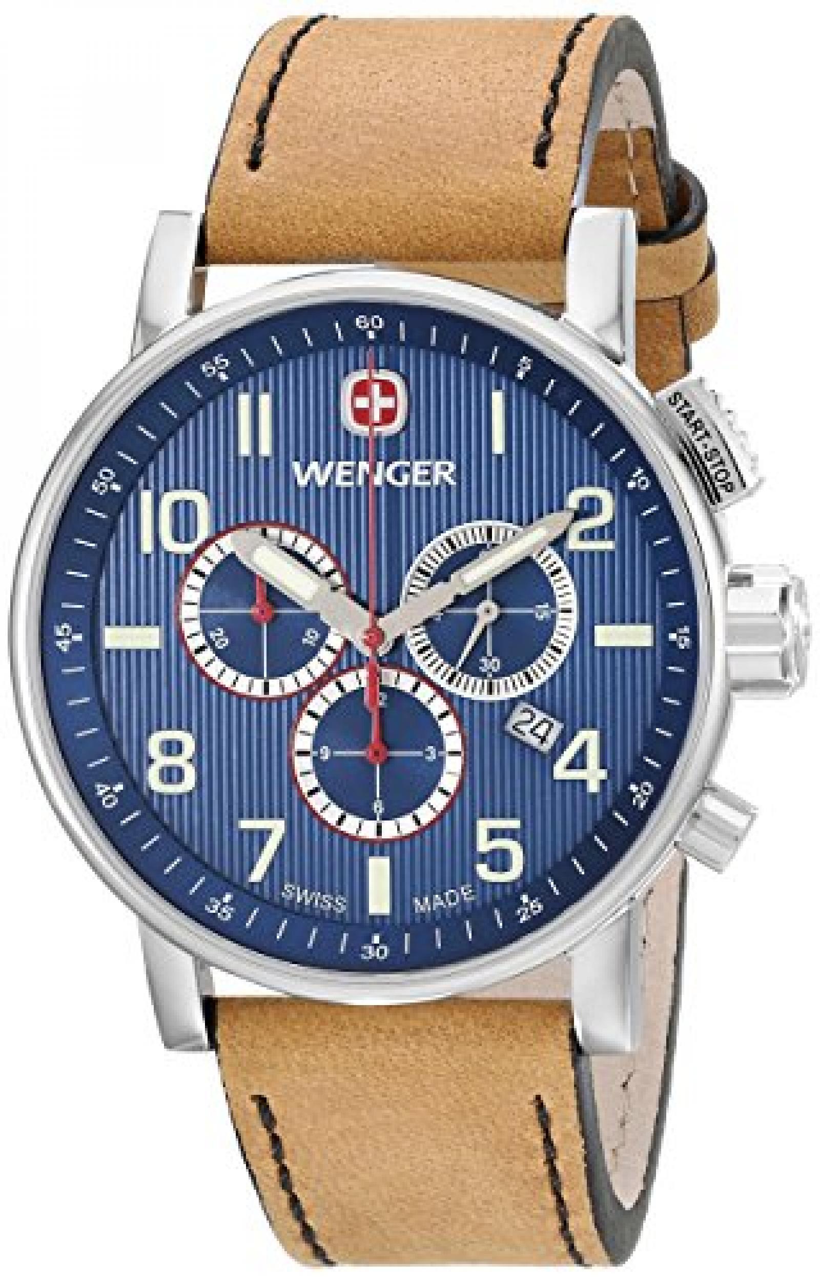 Wenger Herren-Armbanduhr XL Commando Chrono Analog Quarz Leder 01.1243.101 