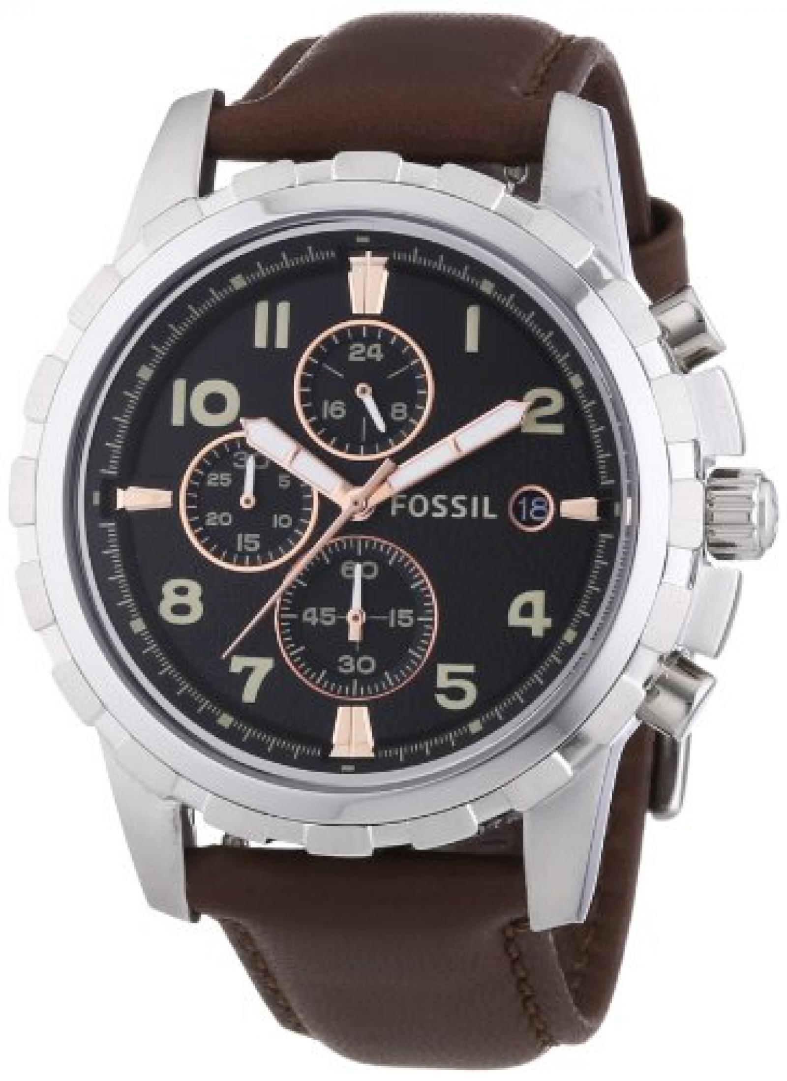 Fossil Herren-Armbanduhr XL Dean Chronograph Quarz Leder FS4828 
