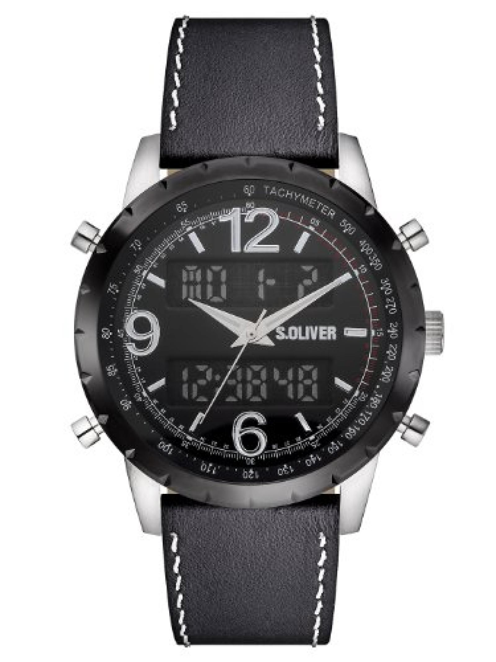 s.Oliver Herren-Armbanduhr XL Analog - Digital Quarz Leder SO-2819-LD 