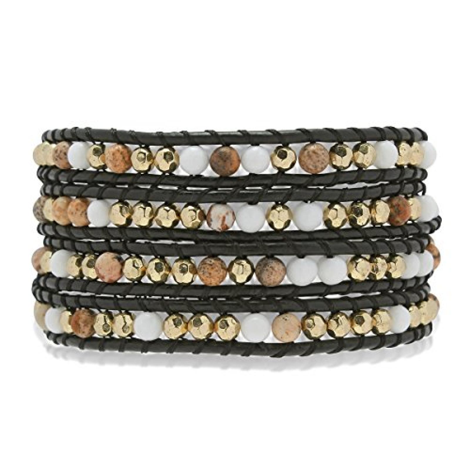 Rafaela Donata Armband Echtleder schwarz Metallbeads goldfarben 72cm - 60291014 