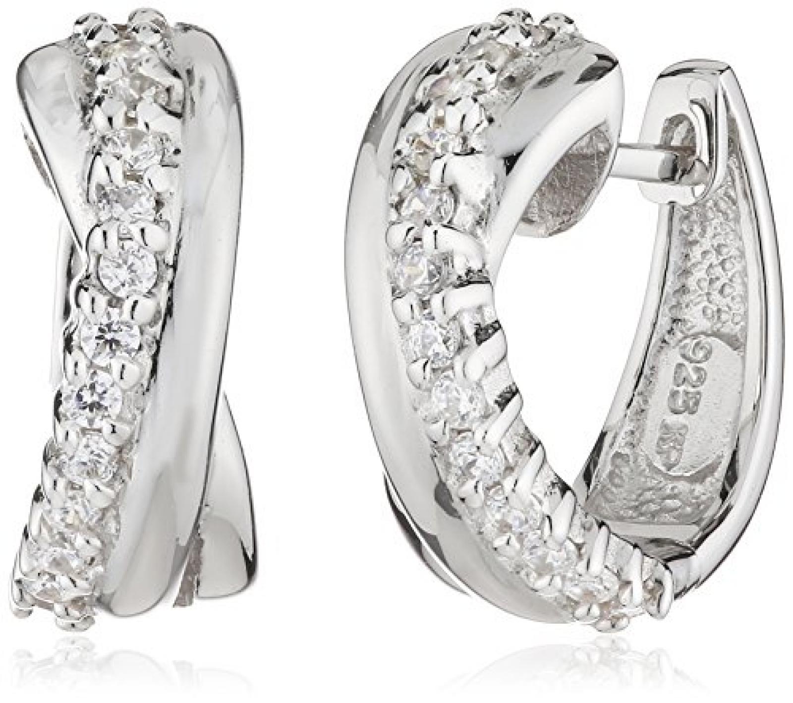 Celesta Damen-Creolen 925/- Sterling Silber, Zirkonia Wei&szlig;, 360210153 