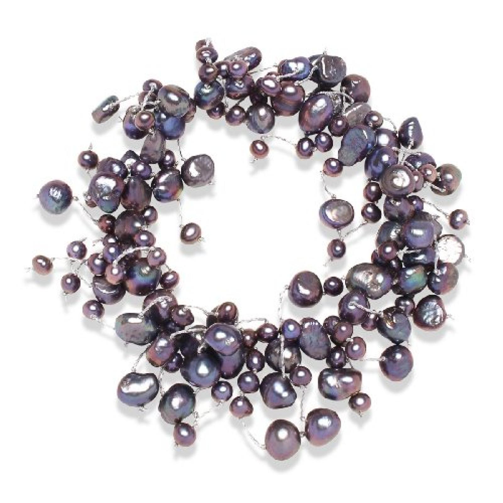 Valero Pearls Fashion Collection Damen-Armband elastisch Hochwertige S&uuml;&szlig;wasser-Zuchtperlen in ca.  4-6 mm Barock blau     19 cm   120324 