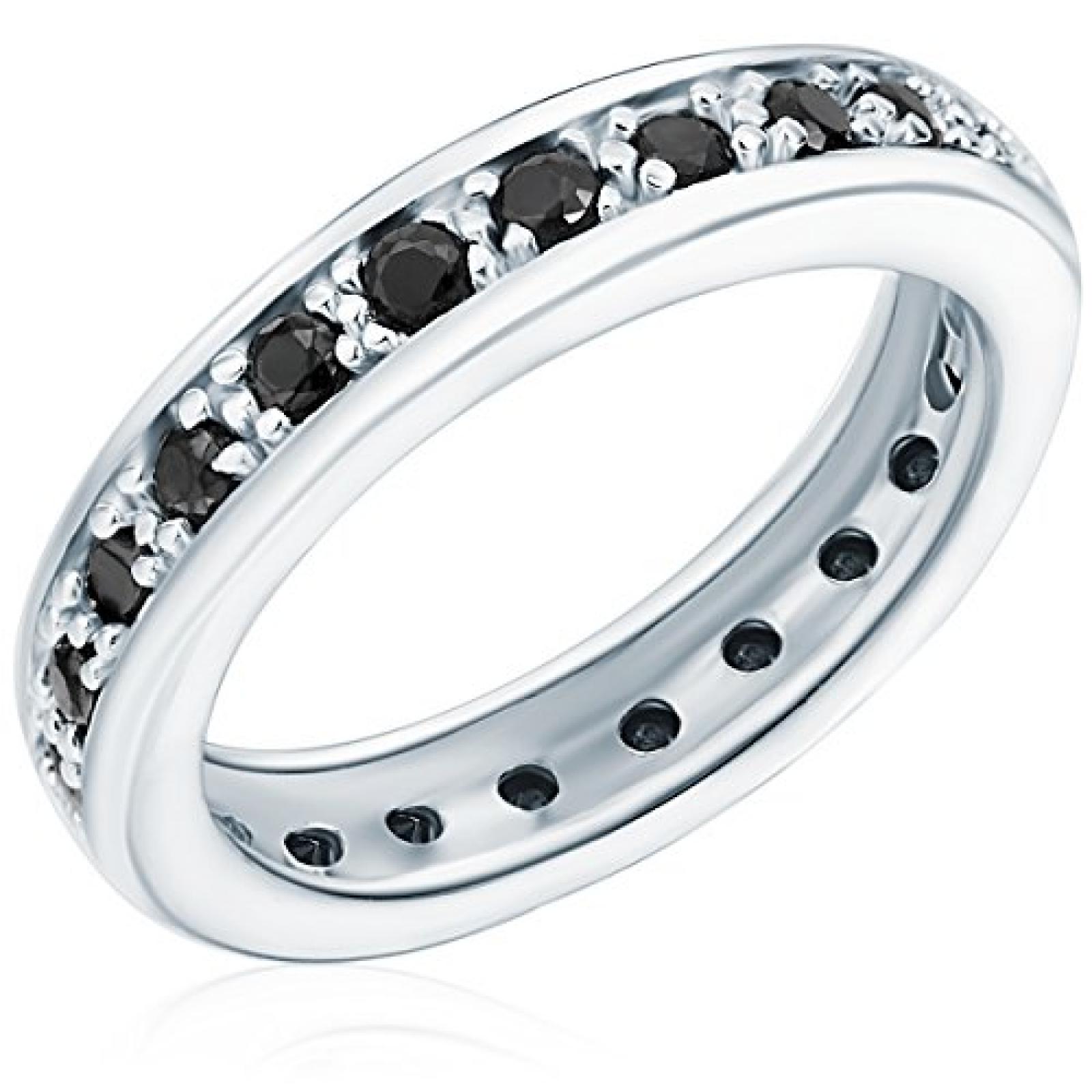 RAFAELA DONATA 925/- Sterling Silber rhodiniert Memoire-Ring mit Zirkonia schwarz 
