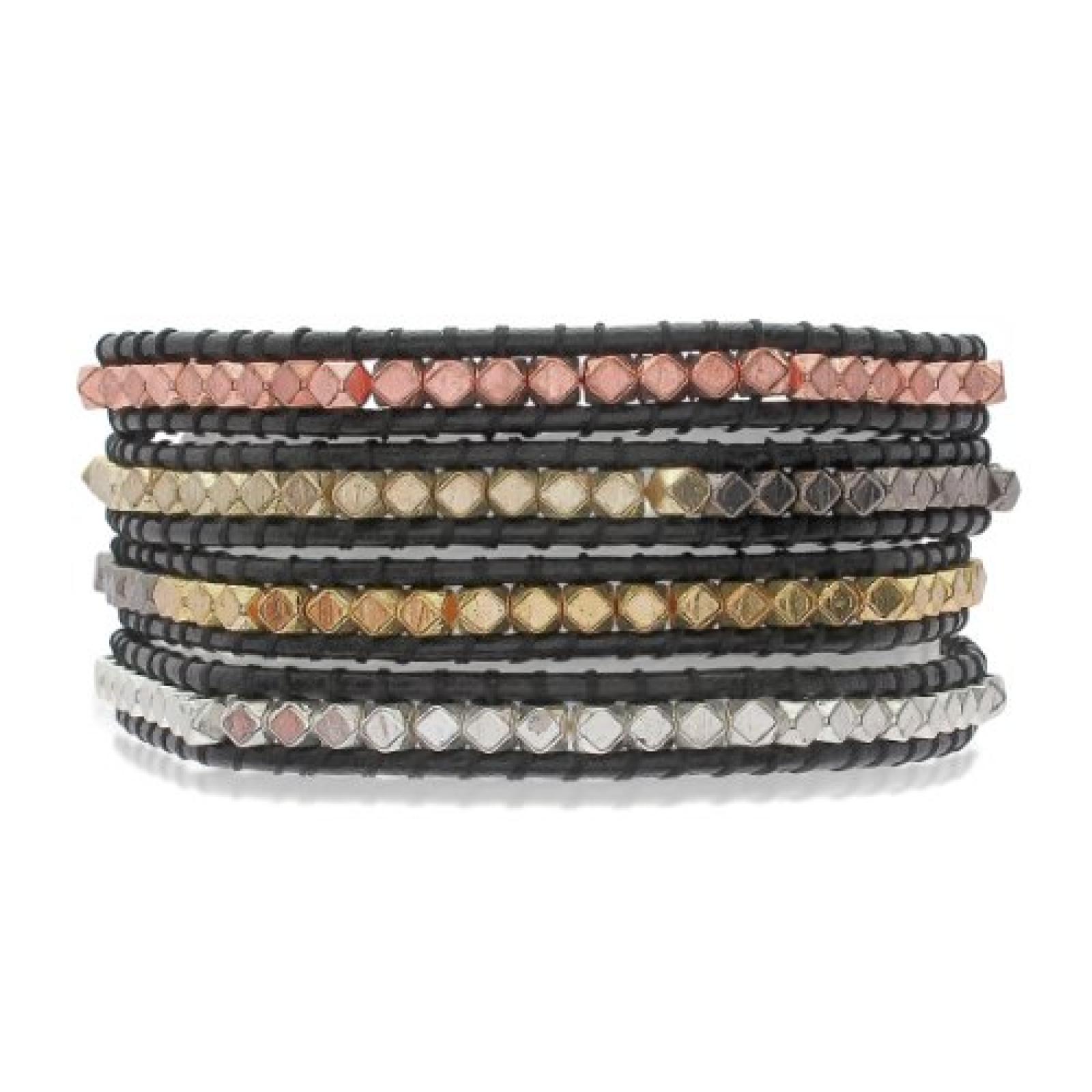 Rafaela Donata Damen-Armband Leather Collection Leder schwarz Metallbeads mehrfarbig 60831001 