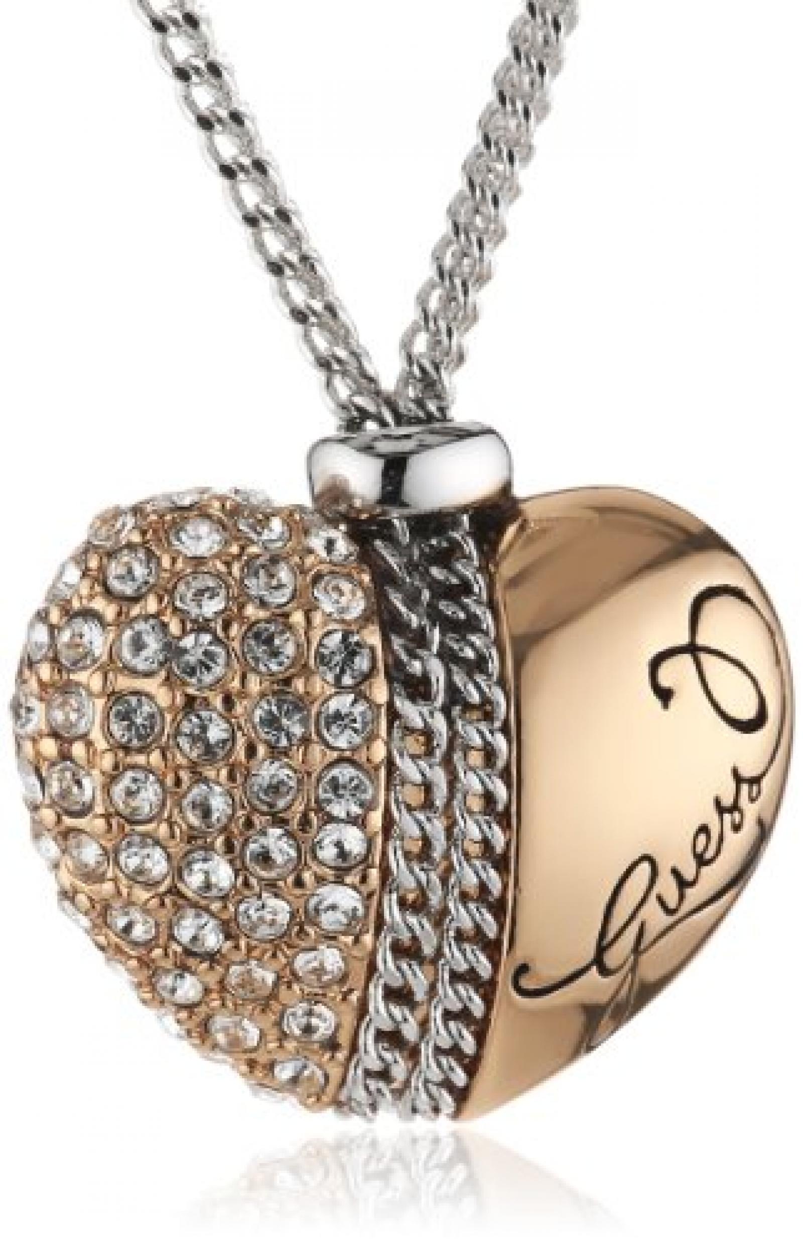 Guess Damen Halskette Heart & Soul Edelstahl Kristall rhodiniert ros&eacute; vergoldet 40 cm UBN71313 