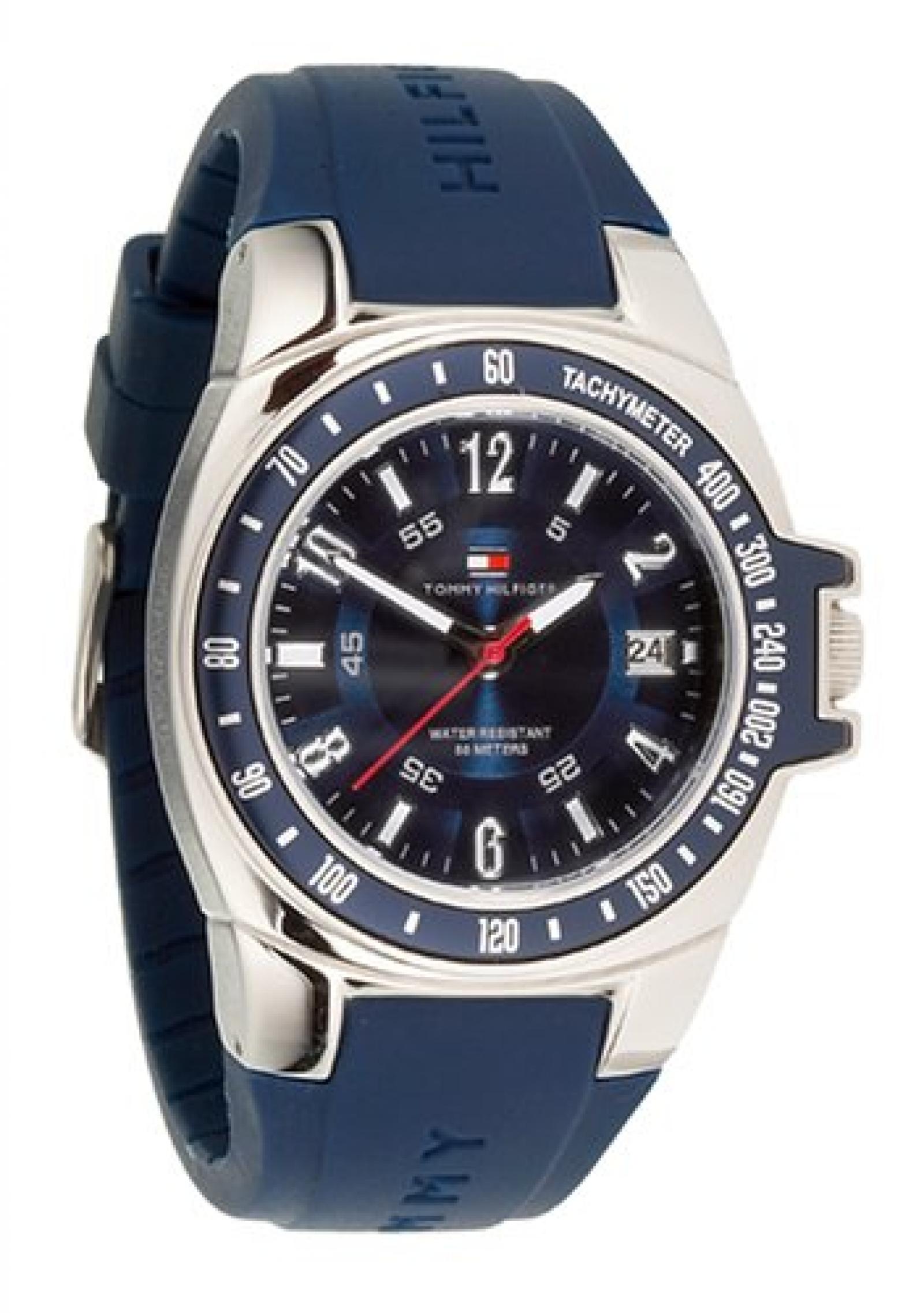 TOMMY HILFIGER HERREN BLAU KAUTSCHUK ARMBAND EDELSTAHL GEH&Auml;USE DATUM UHR 1790483 
