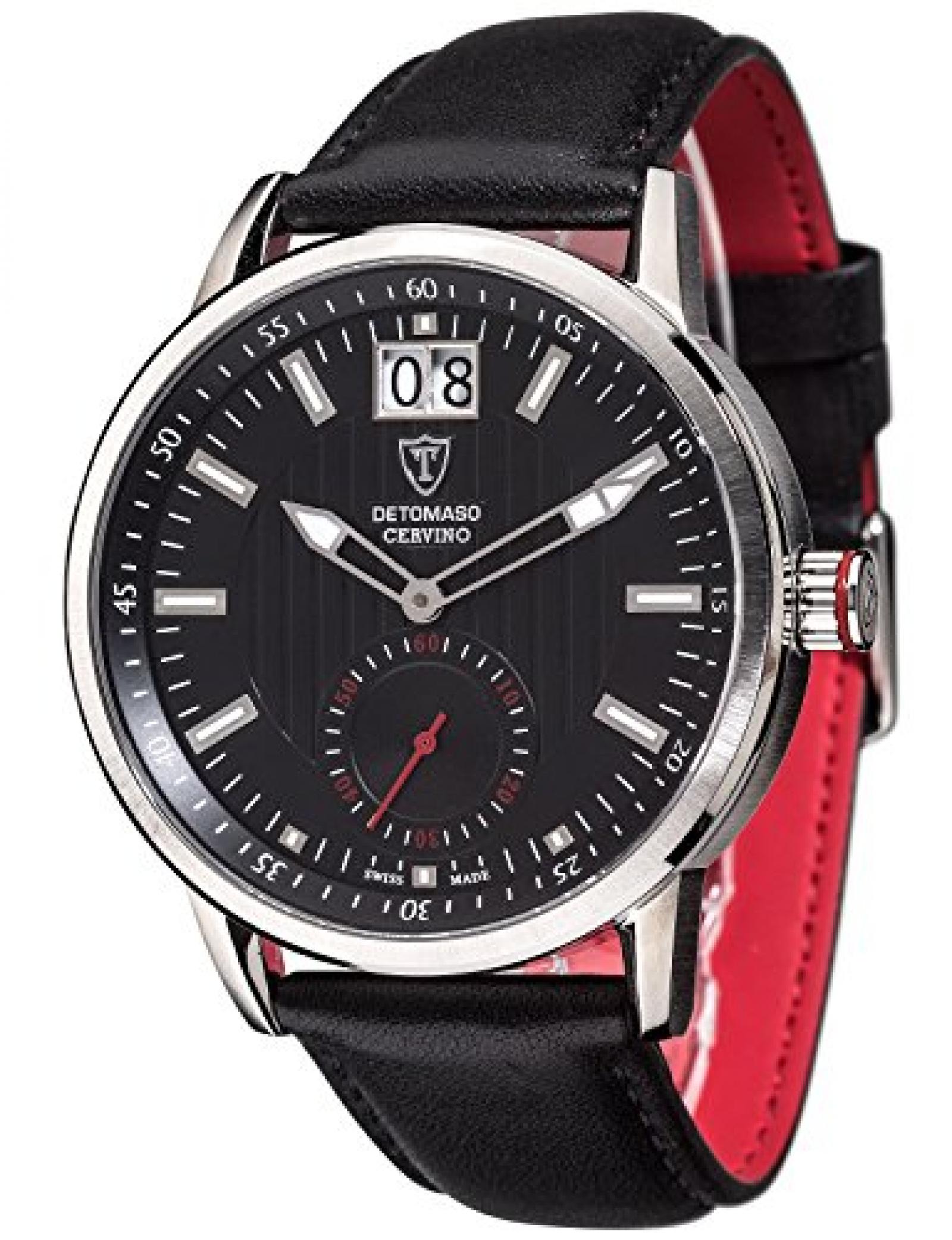 Detomaso Herren-Armbanduhr XL CERVINO SWISS MADE Silber Classic Analog Quarz Leder DT1060-C 