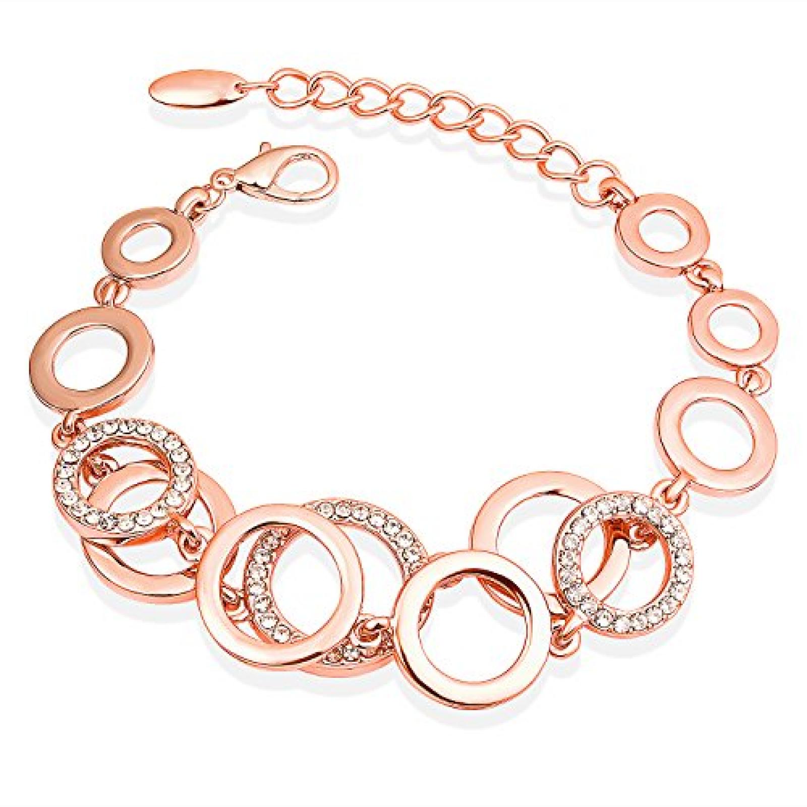 FANCYDELI Weihnachtsgeschenk SWAROVSKI ELEMENTS Kristall Modeschmuck Rosegold Damen Armband Armreif Geschenk Xmas Geburtstag, f&uuml;r Freundin Frauen Alltag Party Farblos "Liebe unter den Sternen" VB0011 Neu 
