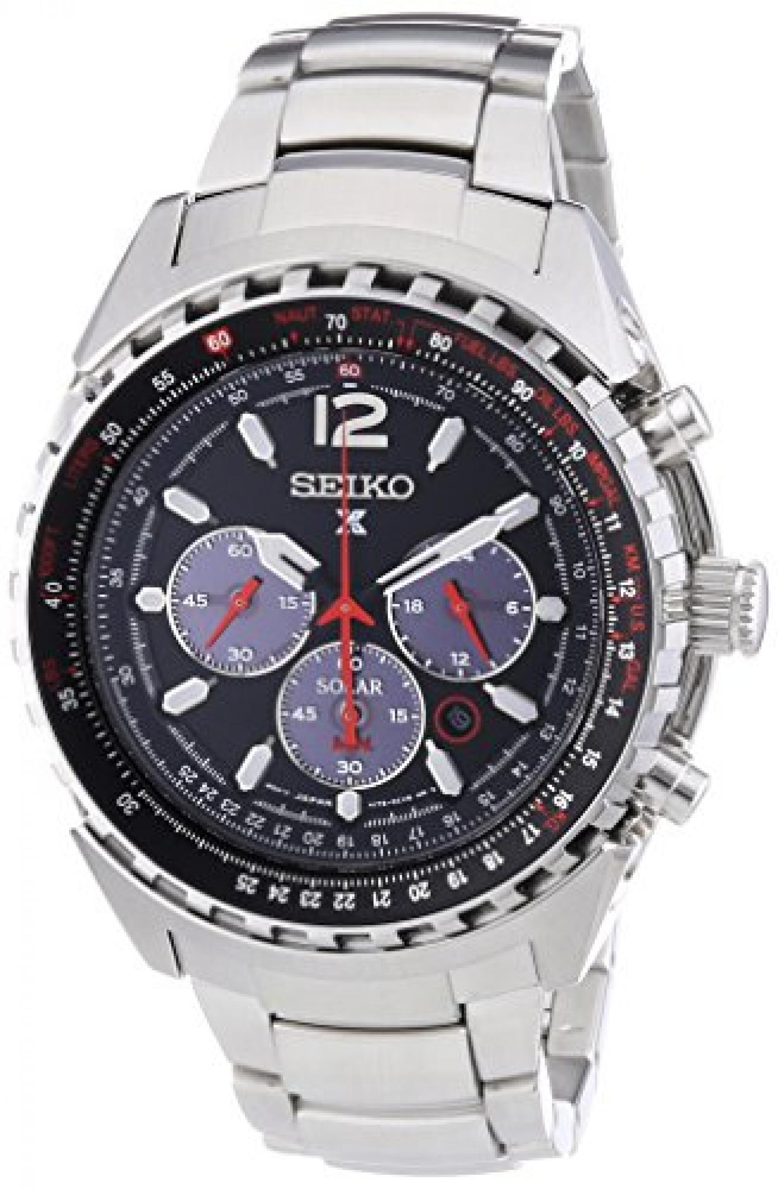 Seiko Herren-Armbanduhr XL Aviaton Solar Chronograph Quarz Edelstahl SSC261P1 