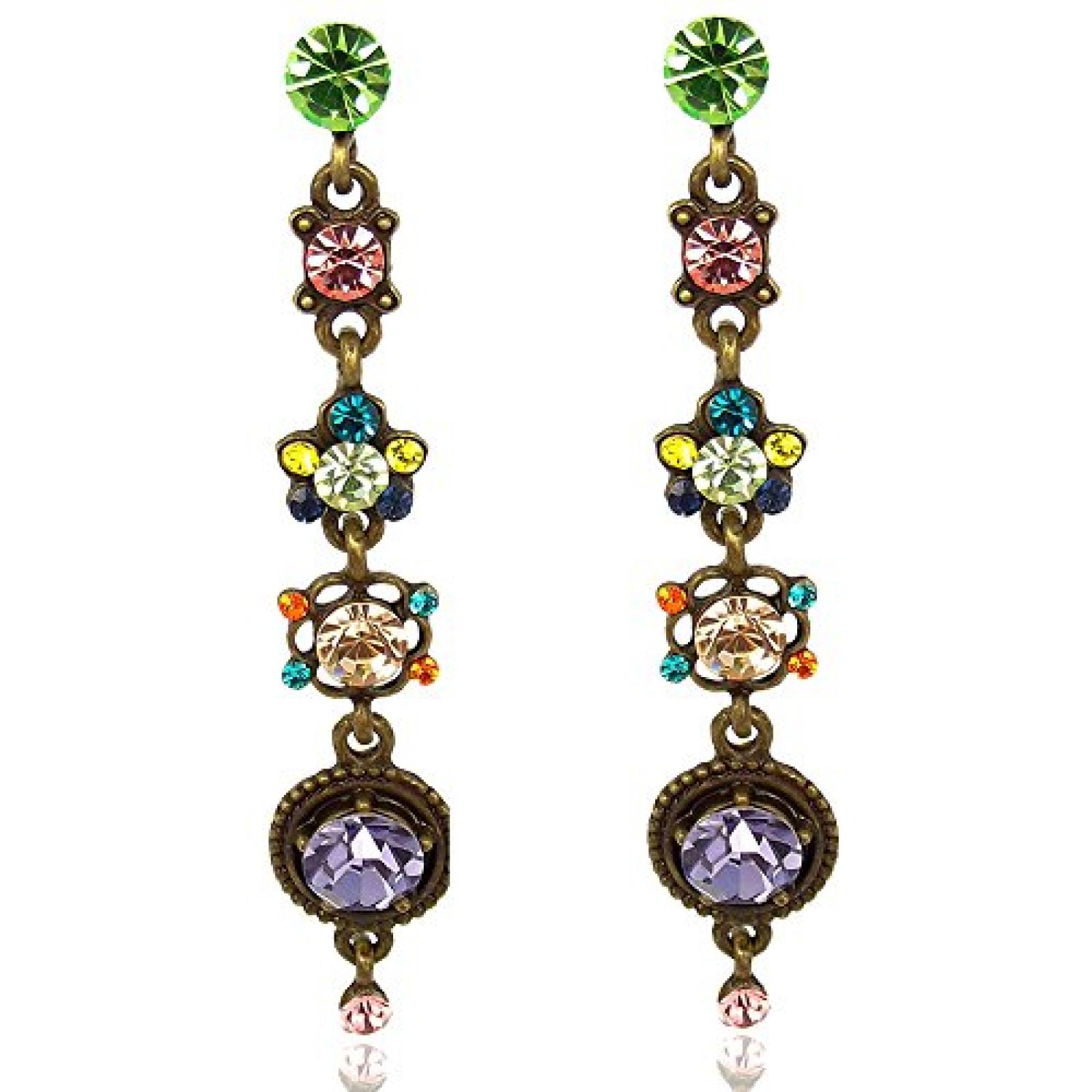 Jugendstil Ohrringe Strass Kristalle - Messing - Multicolor - Etui 