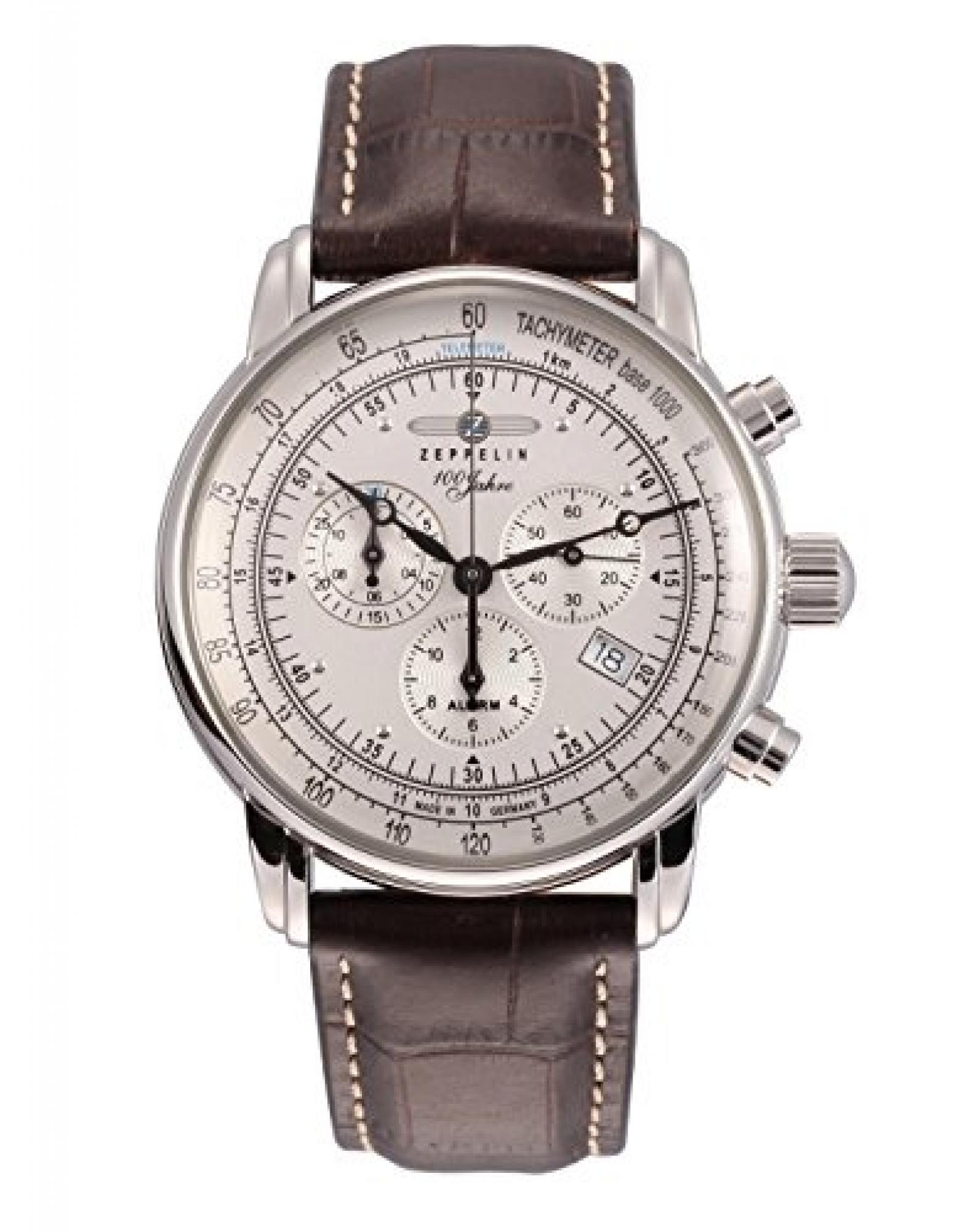 Zeppelin Herrenarmbanduhr Special Edition 100 Jahre Zeppelin Chronograph Alarm 12-Stunden-Stoppfunktion Quarz Silver 7680-1 