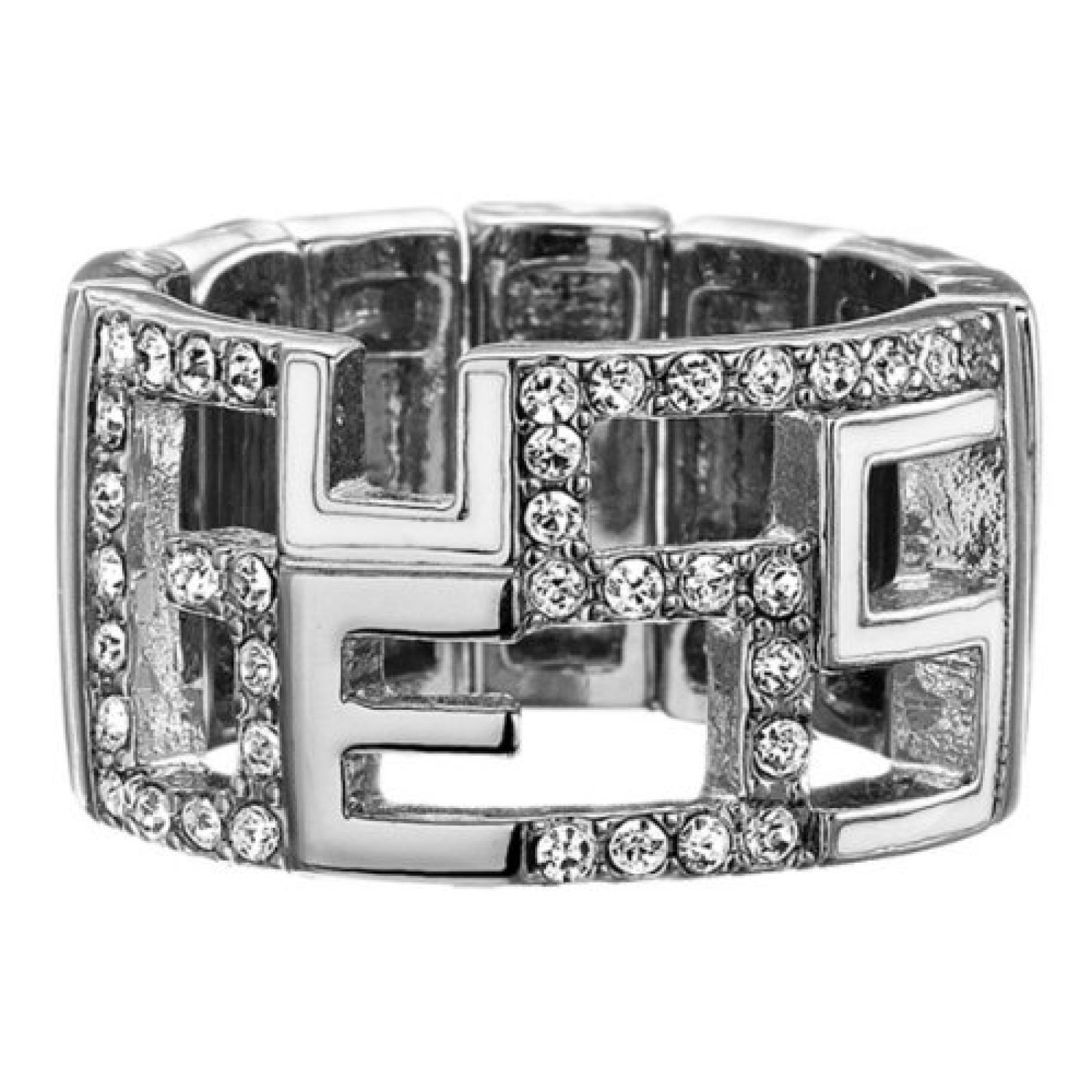 Guess Damen-Ring Silberfarben Rhodiniert mit Wei&szlig;em Emaille und Wei&szlig;en Schmucksteinchen Gummizug Gr.52-56 UBR10901 