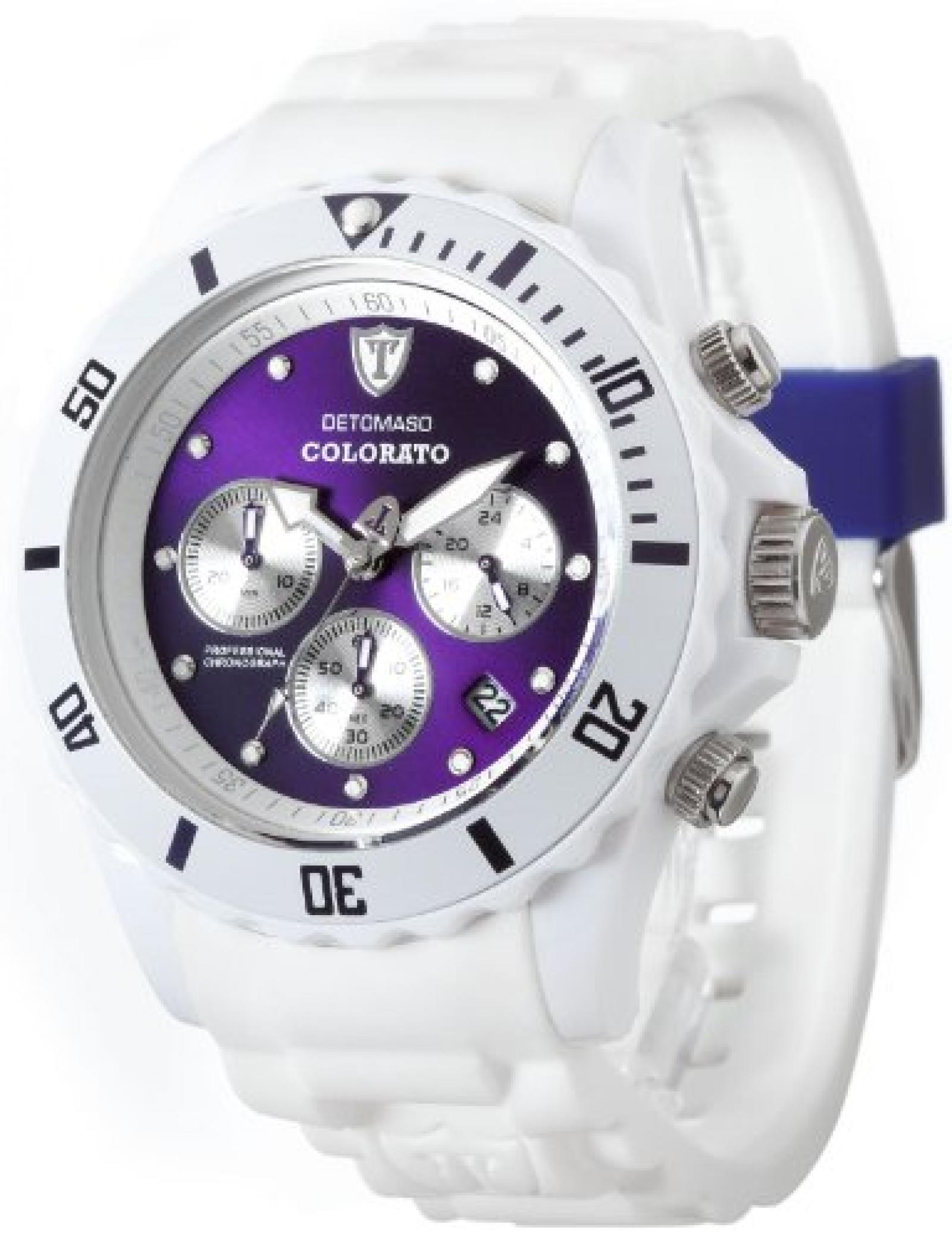Detomaso Unisex-Armbanduhr COLORATO CHRONO White/Violet Chronograph Quarz Silikon DT2019-F 