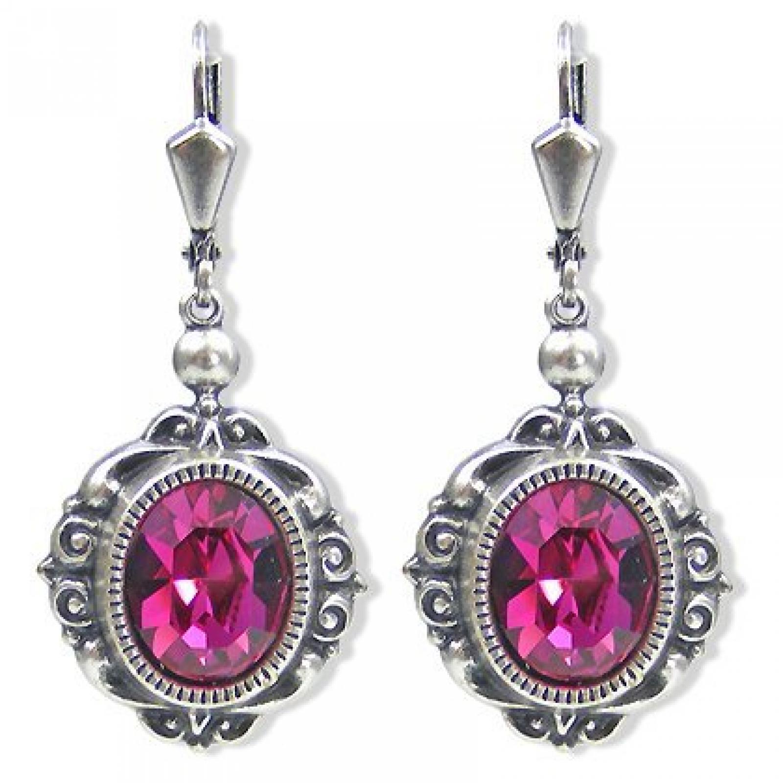Vintage Ohrringe mit SWAROVSKI ELEMENTS - Silber Fuchsia 