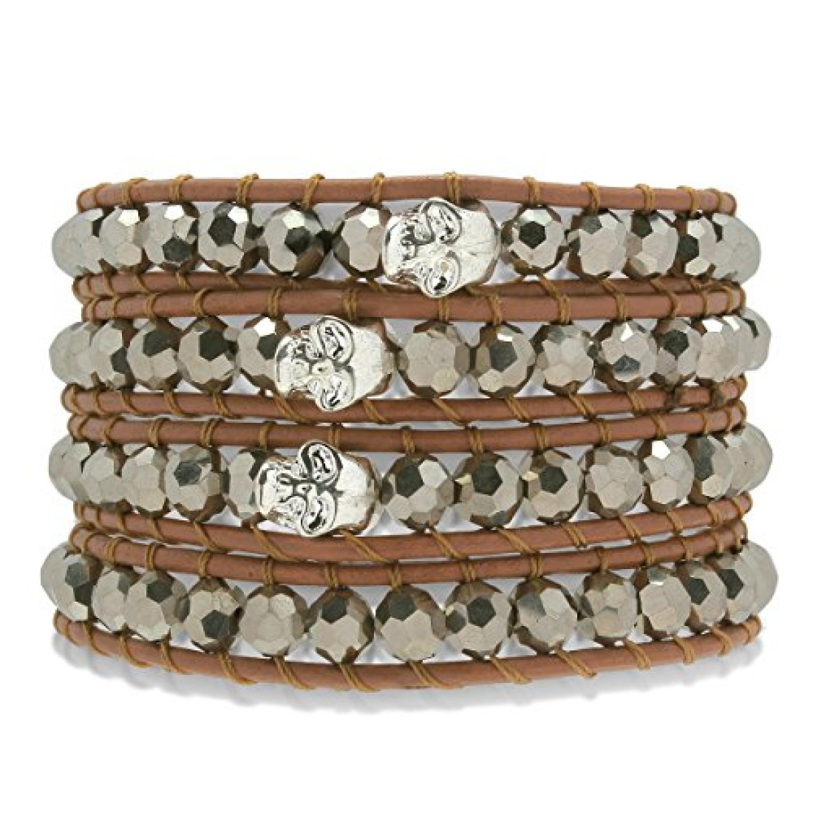 Rafaela Donata Armband Echtleder hellbraun Glasbeads silber 72cm - 60291079 