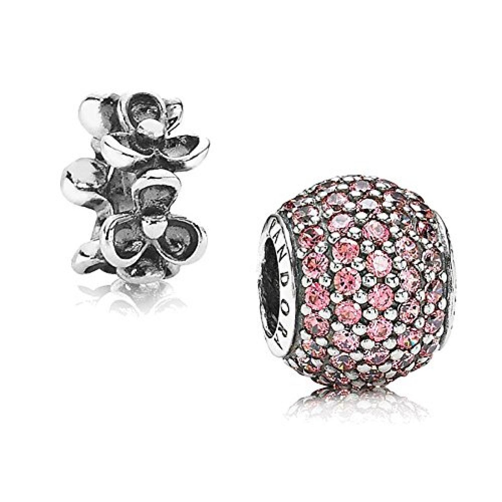 Original Pandora Geschenkset - 1 Silber Element Pav&eacute; Kugel mit lachsfarbenem Zirkonia 791051CZS und 1 Silber Zwischenelement Stiefm&uuml;tterchen 790857 