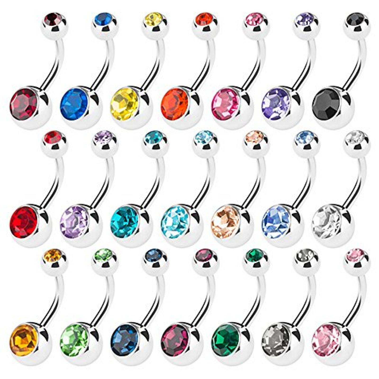 Taffstyle&reg; Bauchnabelpiercing Stecker mit Doppel Multi Kristall Kugel 