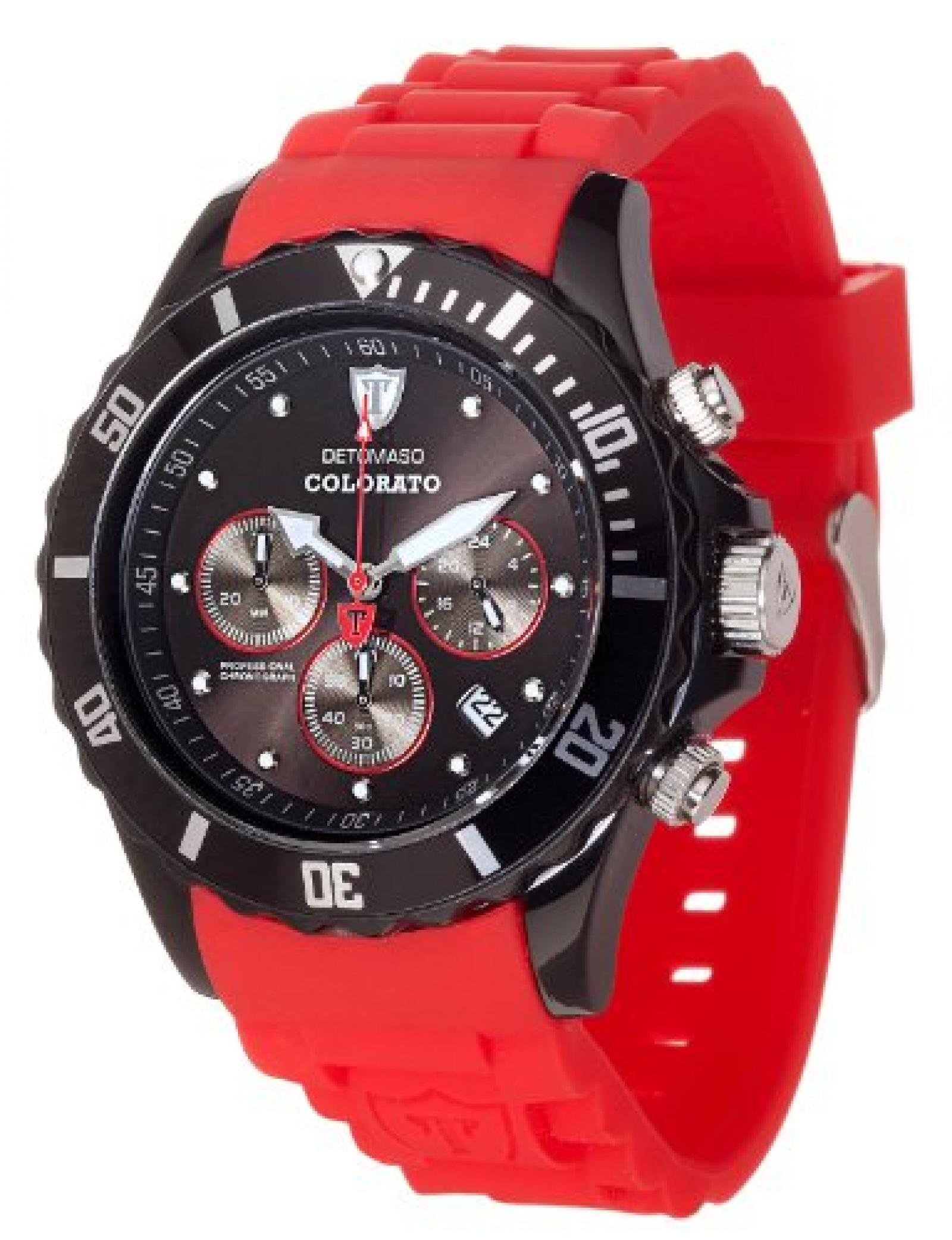 Detomaso Unisex-Armbanduhr COLORATO CHRONO Black/Red Chronograph Quarz Silikon DT2019-B Detomaso Unisex-Armbanduhr COLORATO CHRONO Black/Red Chronograph Quarz Silikon DT2019-B