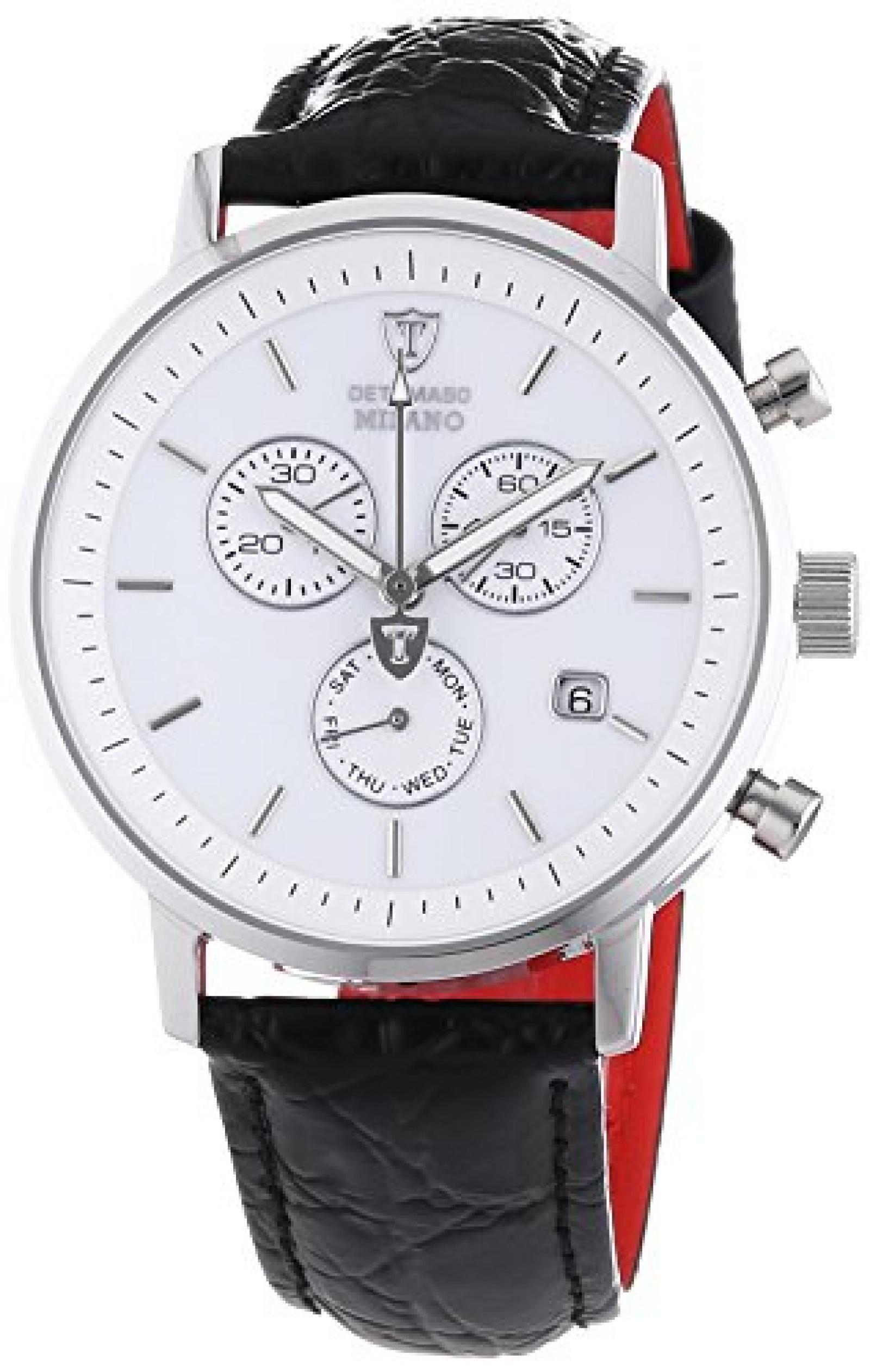 Detomaso Herren-Armbanduhr XL MILANO Chronograph White/Black Quarz Leder DT1052-E Detomaso Herren-Armbanduhr XL MILANO Chronograph White/Black Quarz Leder DT1052-E
