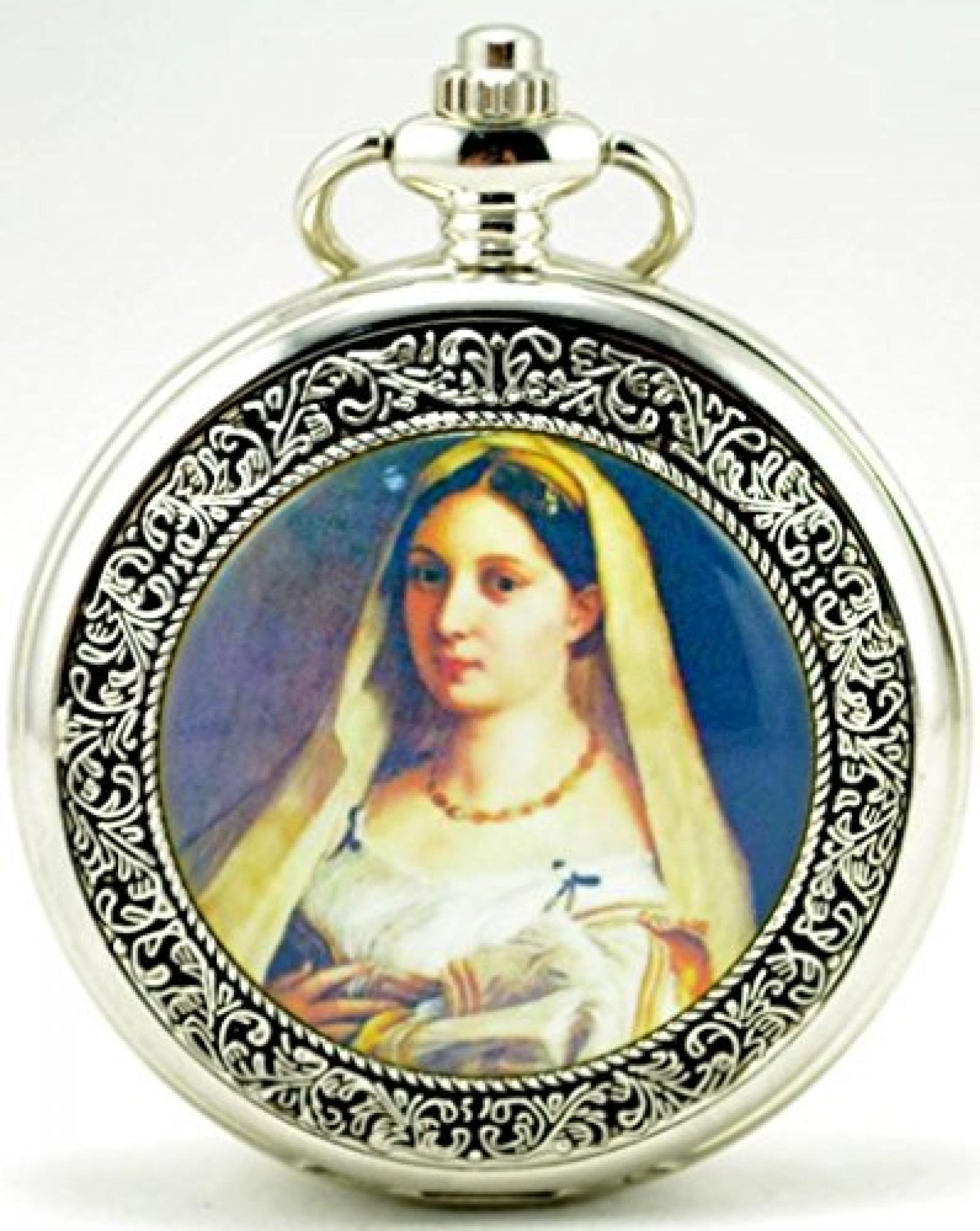 Unendlich U Unique Die Jungfrau Marys von Christentum mit Handaufzug mechanische Taschenuhr mit Skelett aus Stahl,Silber 