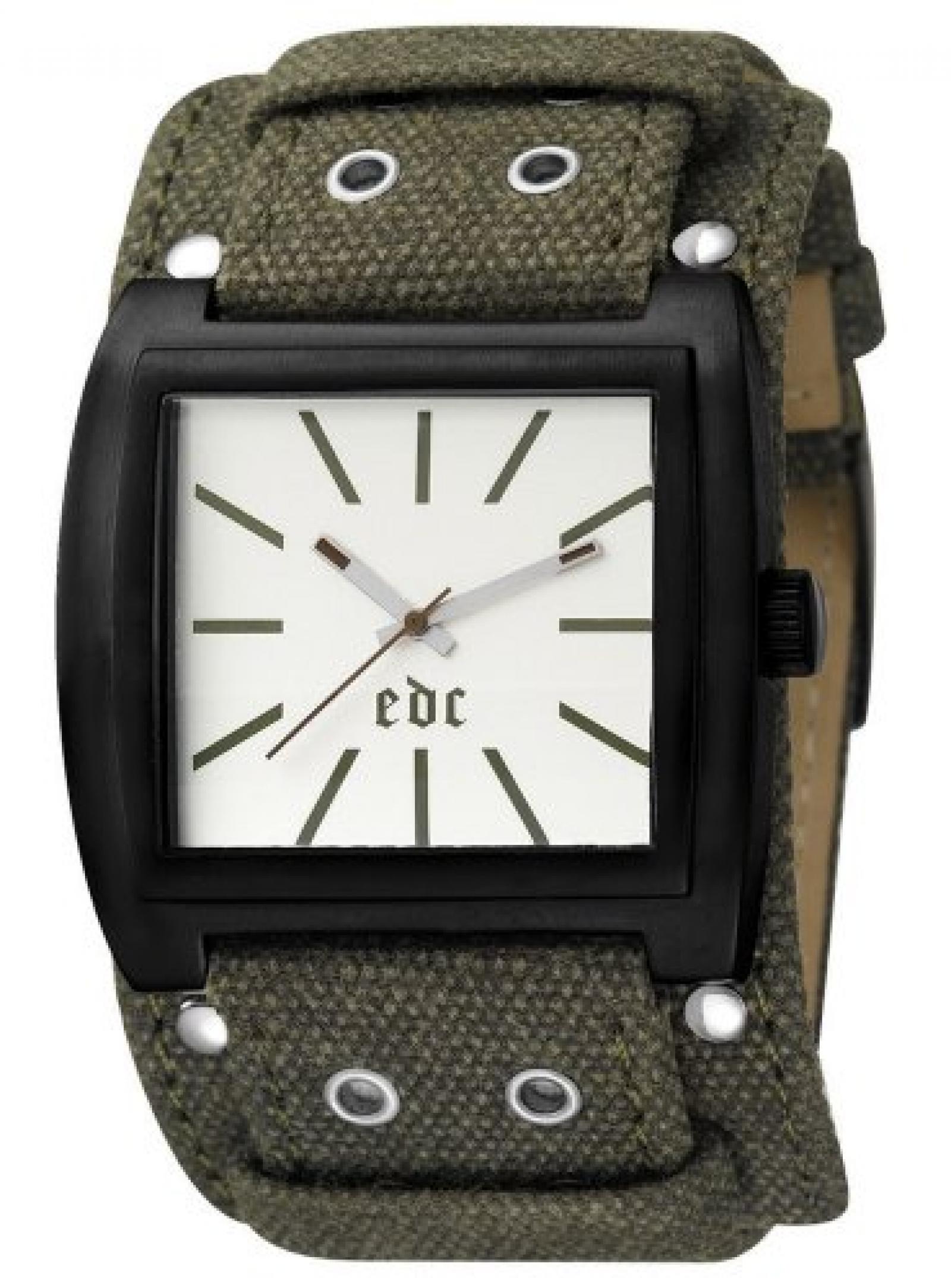 Edc Herren-Armbanduhr glorious hero - olive green Analog Quarz Leder EE100351002 