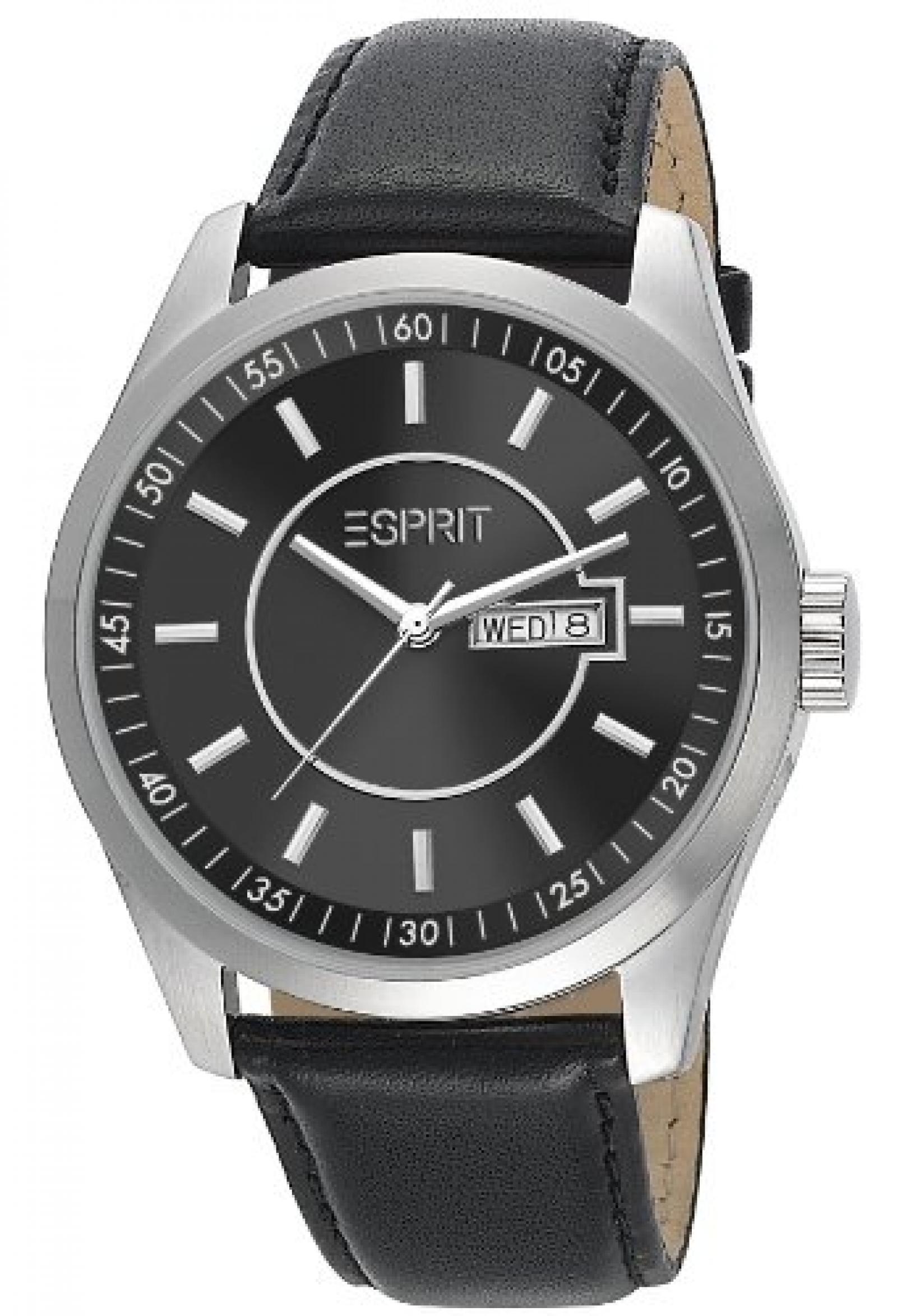 Esprit Herren-Armbanduhr XL Circolo Night Analog Quarz Leder ES104081001 