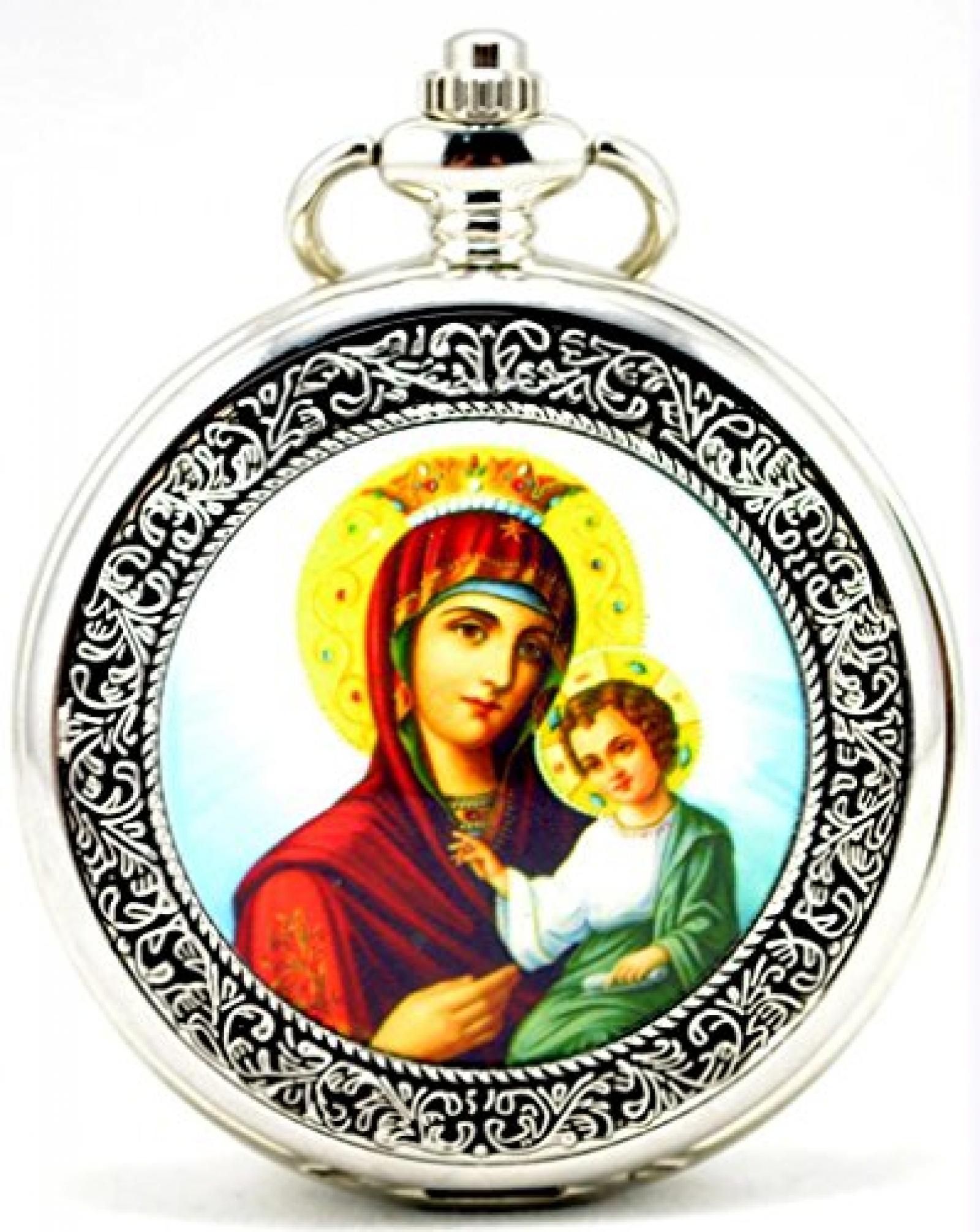 Unendlich U Vintage Die Virgin Maria und Jesus Christ Handaufzug mechanische Taschenuhr mit Skelett aus Stahl Unendlich U Vintage Die Virgin Maria und Jesus Christ Handaufzug mechanische Taschenuhr mit Skelett aus Stahl