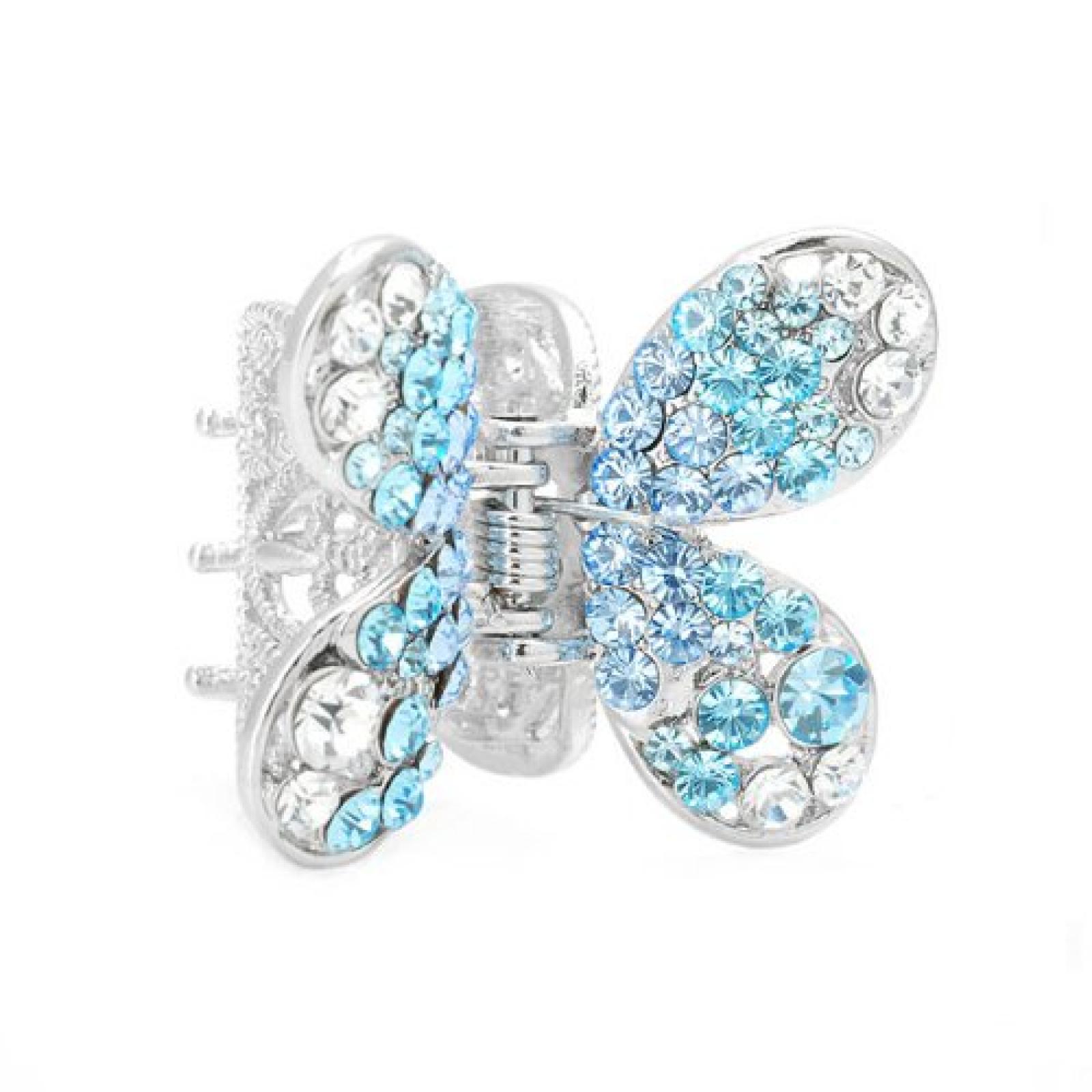 Schmetterling Haarspange In Hellblau Und Silber Swarovski Elementkristallen (680) 