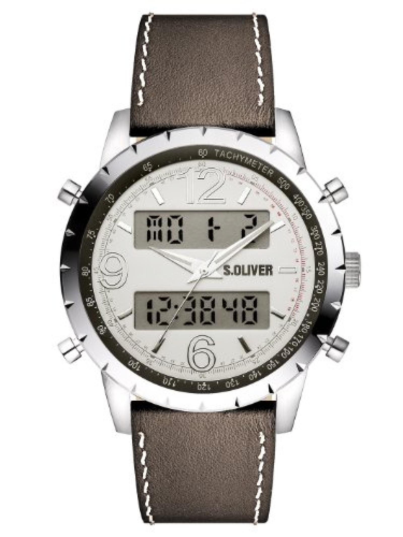s.Oliver Herren-Armbanduhr XL Analog - Digital Quarz Leder SO-2820-LD 