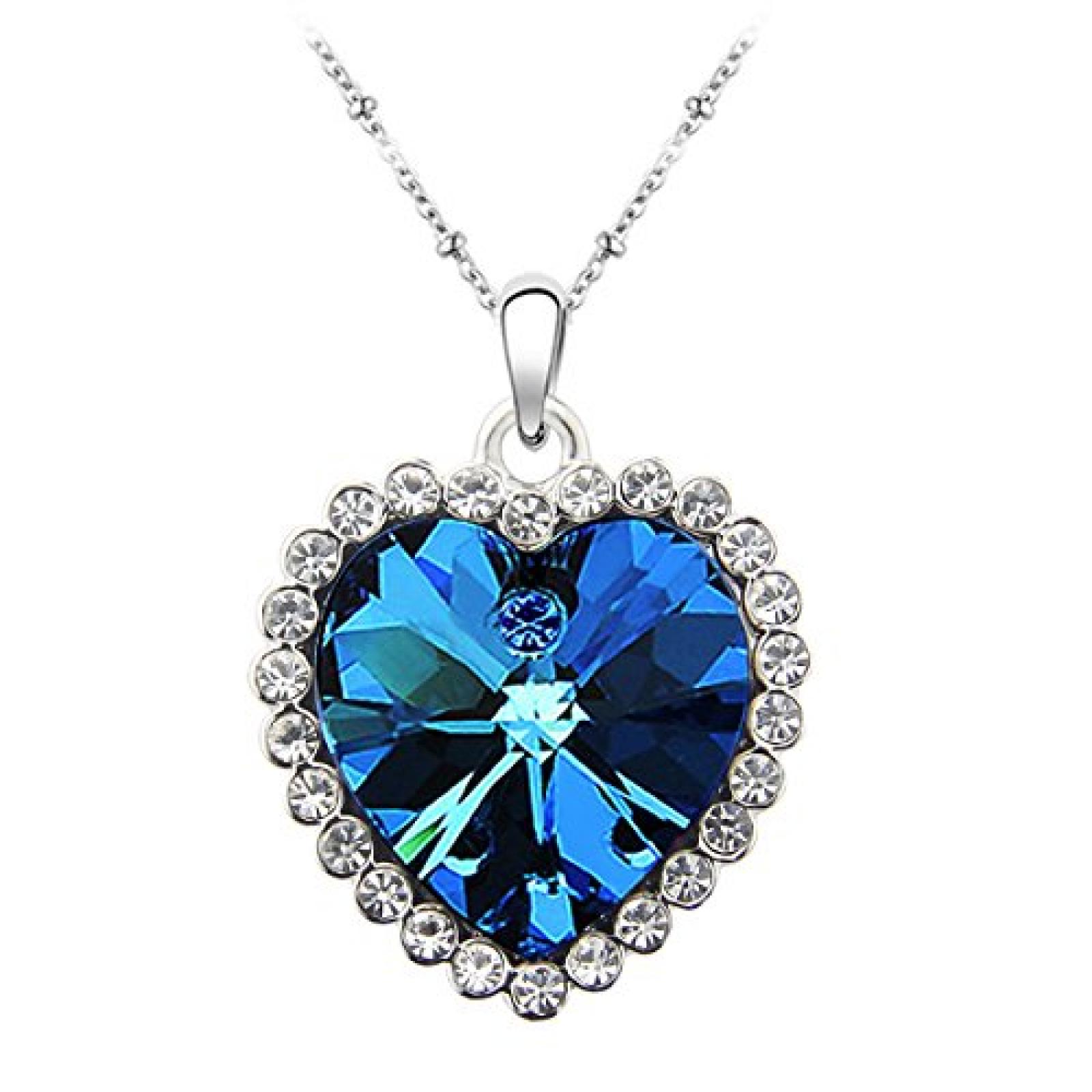 Le Premium&reg; Titanic Ozean Herz Anh&auml;nger Halskette herzf&ouml;rmigen Swarovski Metallic Blau kristalle 