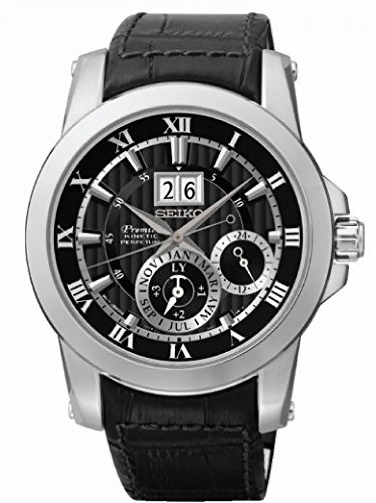 Seiko Herren-Armbanduhr XL Premier Kinetik Perpetual Analog Quarz Leder SNP093P2 Seiko Herren-Armbanduhr XL Premier Kinetik Perpetual Analog Quarz Leder SNP093P2
