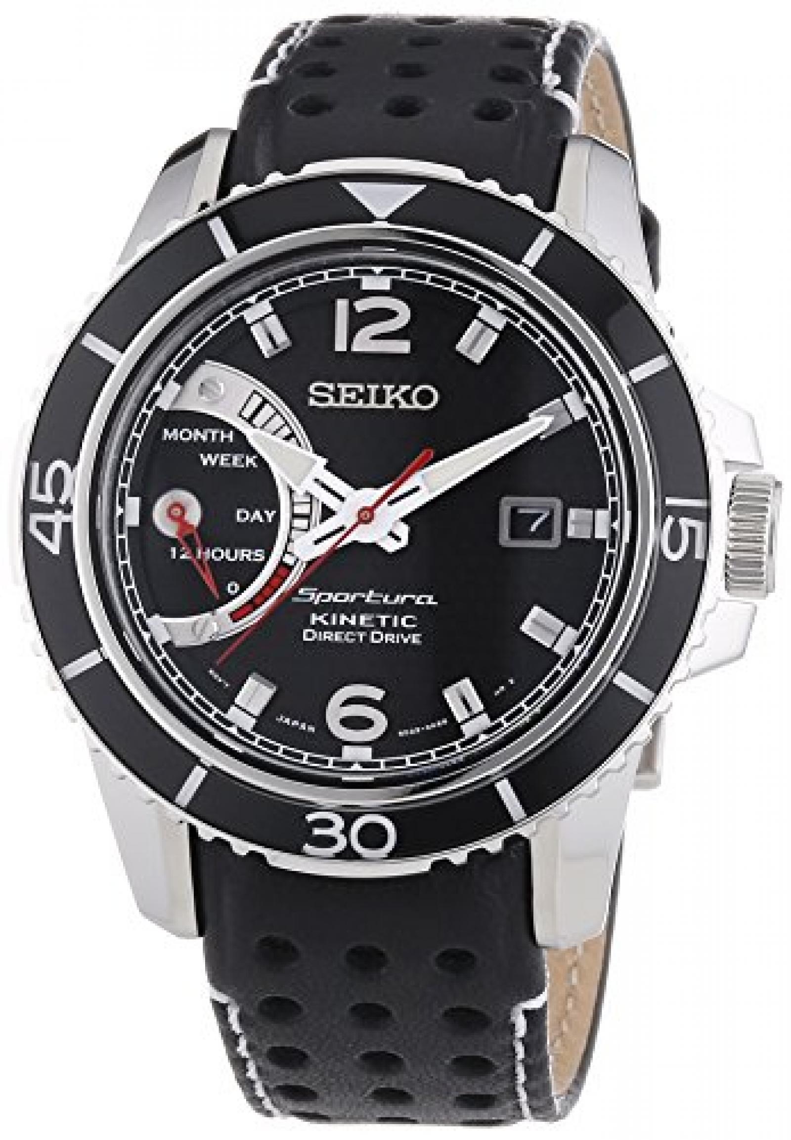 Seiko Herren-Armbanduhr XL Sportura Kinetic Analog Quarz Leder SRG019P2 Seiko Herren-Armbanduhr XL Sportura Kinetic Analog Quarz Leder SRG019P2