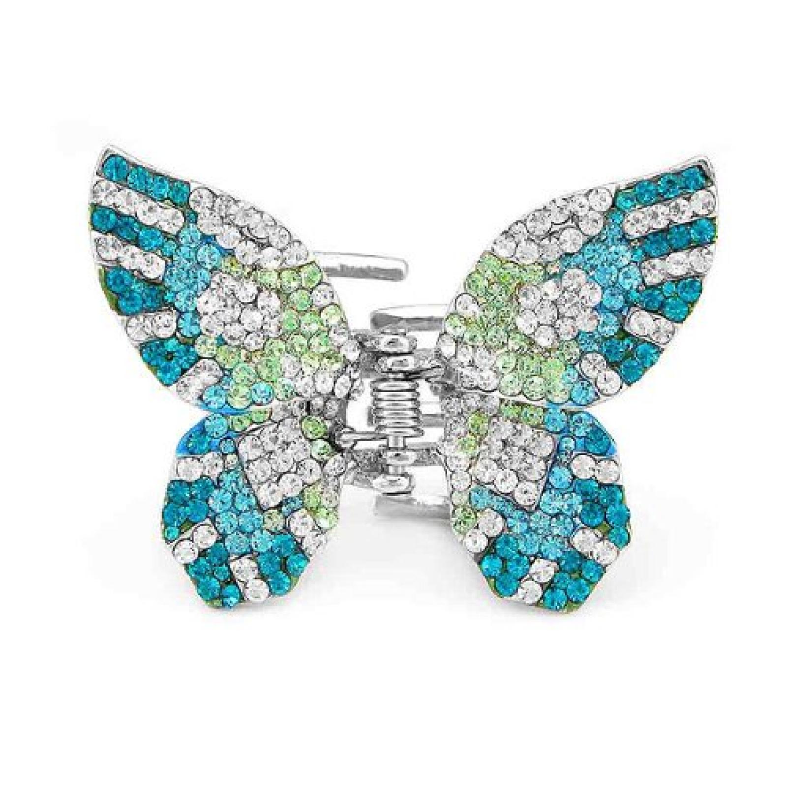 Charmante Schmetterlingsklemme Mit Blau, Gr&uuml;n Und Silber Swarovski Elementkristallen (5112) 