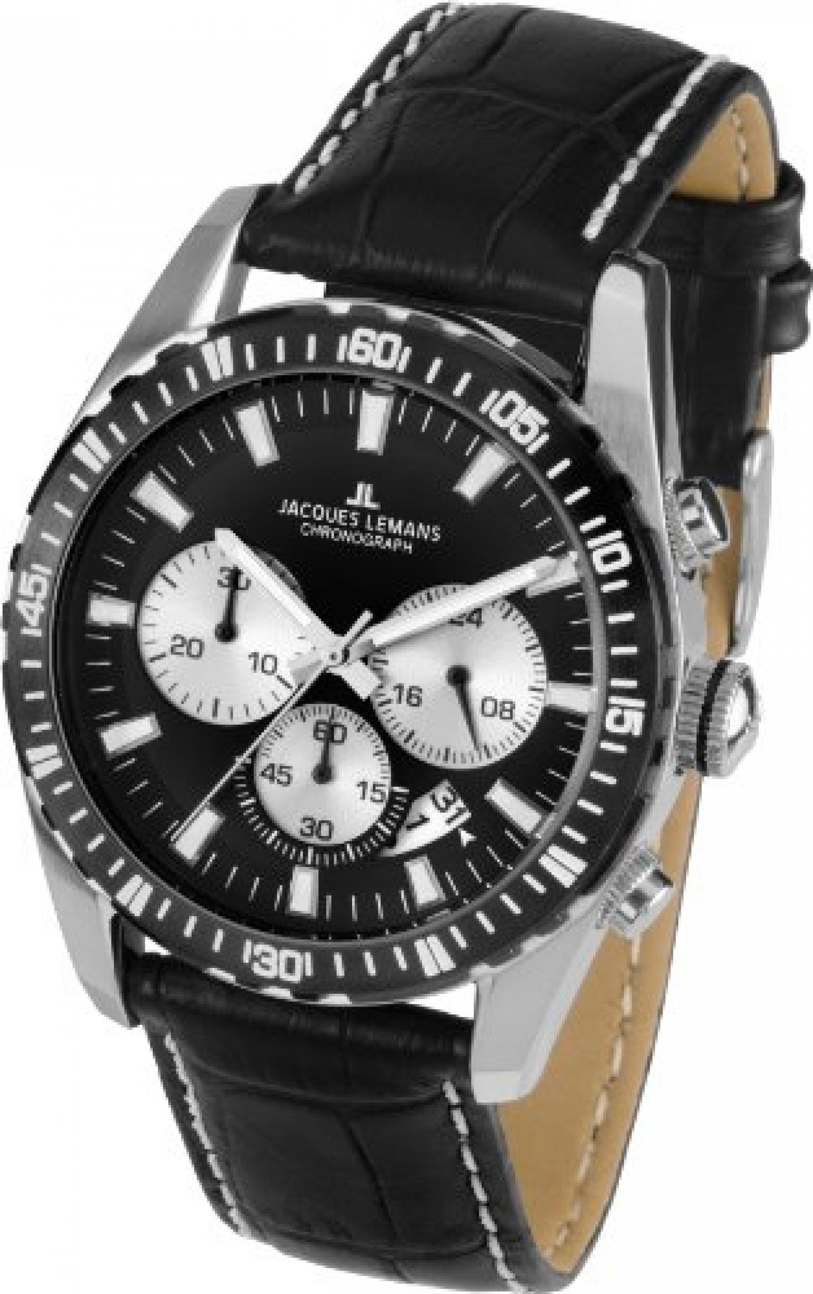 Jacques Lemans Herren-Armbanduhr XL Liverpool Chronograph Quarz Leder 1-1801A 