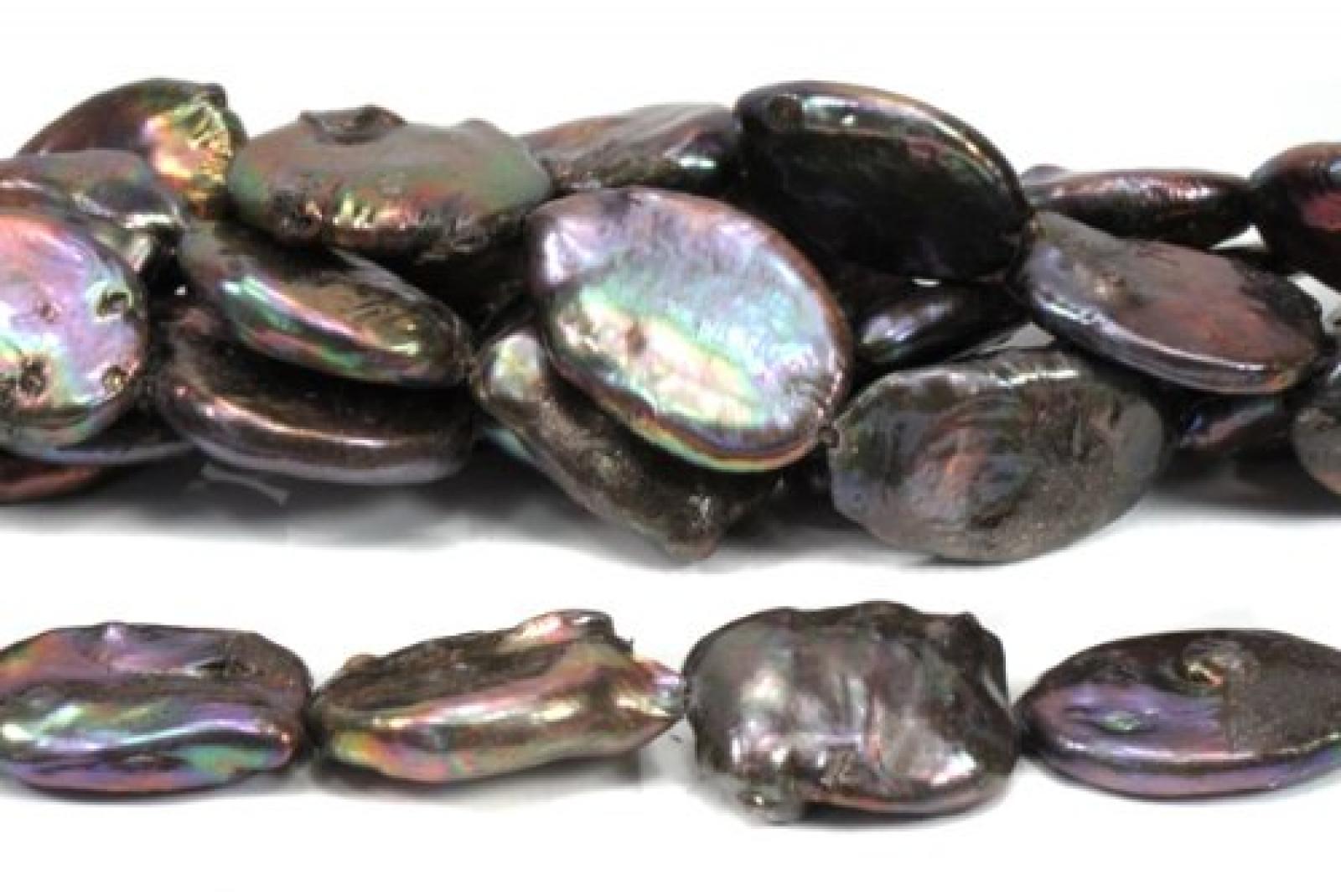 wunsch-lounge 1 St&uuml;ck ( Strang ohne Schlie&szlig;e ) flacher Freiform - Strang mit Kern , S&uuml;&szlig;wasserperle grau behandelt 