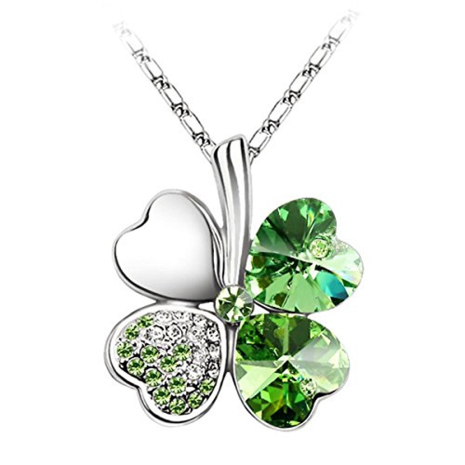 Le Premium Kleeblatt Kette mit &ouml;sterreichischen Kristallen Peridot Gr&uuml;n 