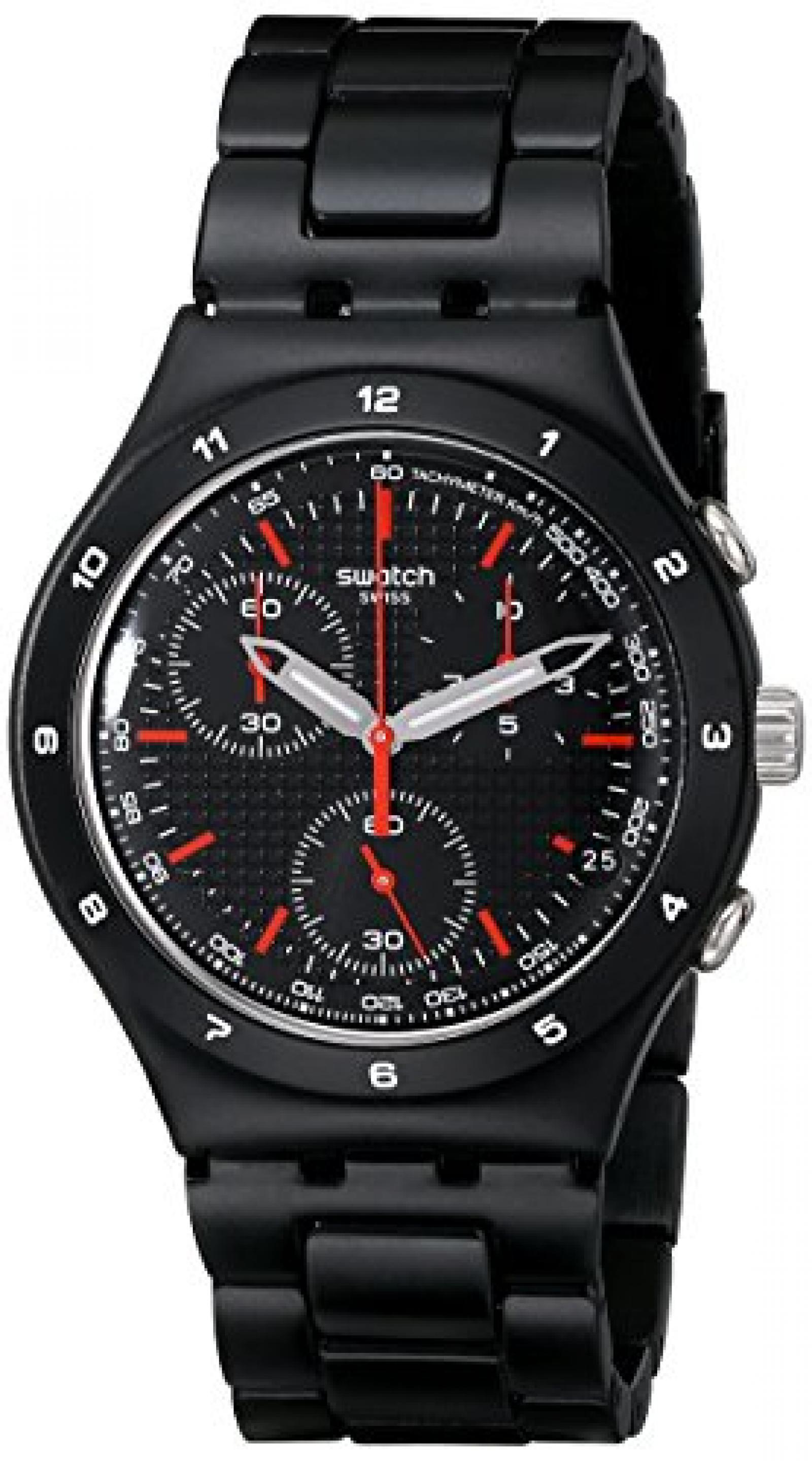 Swatch Unisex-Armbanduhr Black Coat Chronograph Quarz Edelstahl YCB4019AG 